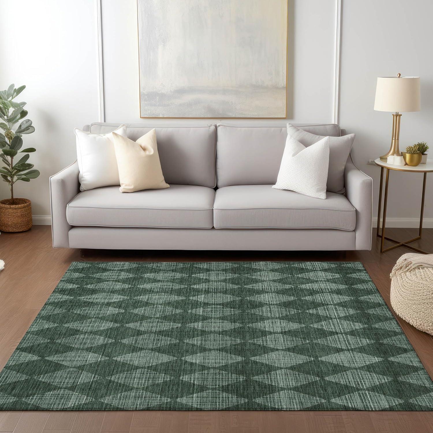 Olive Diamond Pattern Machine Washable Rectangular Rug