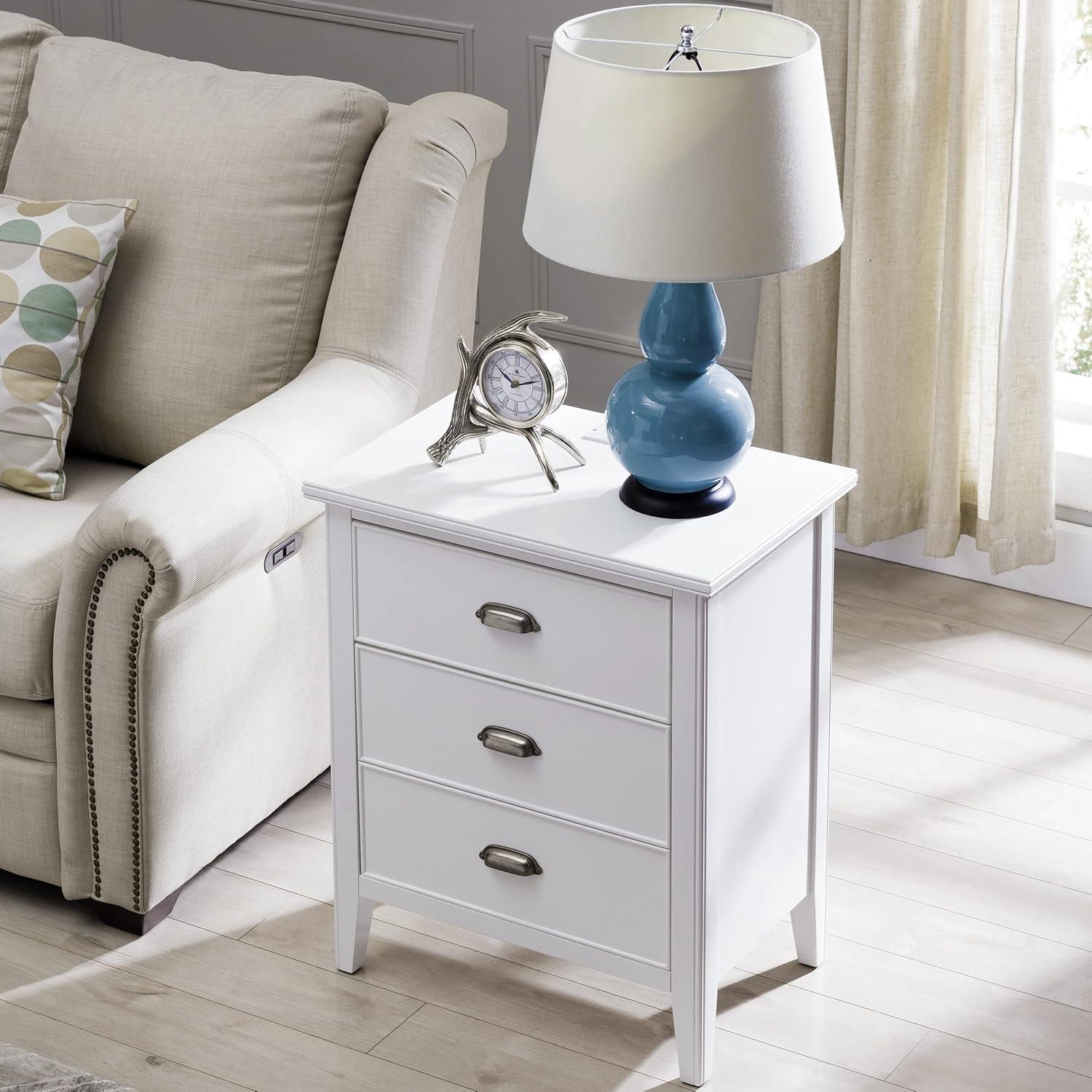 Laurent Collection Hardwood Bedroom Night Stand with Top Drawer, Door and 2-plug Electrical Outlet