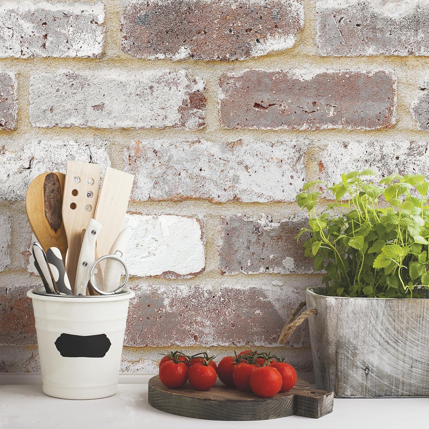 Reclaimed Brown and Gray Brick Peel and Stick Wallpaper