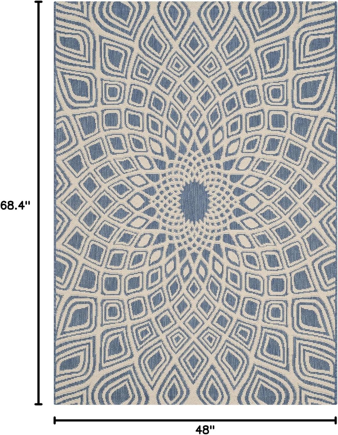 SAFAVIEH Courtyard Thane Nautical Indoor/Outdoor Area Rug, 4' x 5'7", Blue/Beige