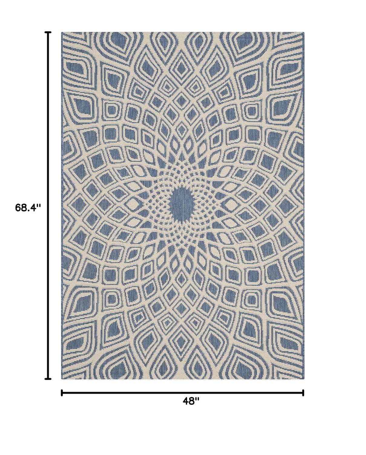 SAFAVIEH Courtyard Thane Nautical Indoor/Outdoor Area Rug, 4' x 5'7", Blue/Beige