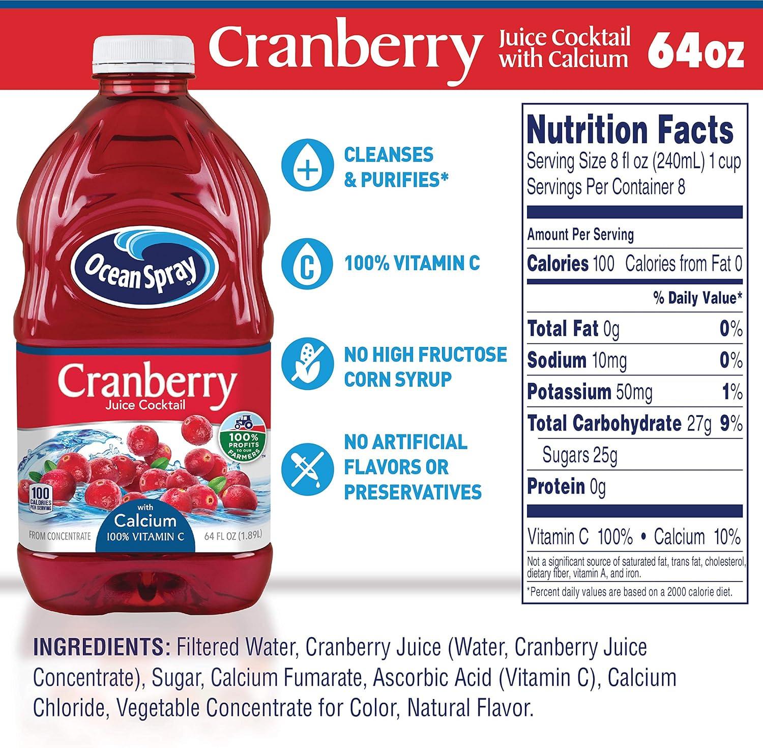 Ocean Spray Cranberry Cocktail Drink with Calcium, 64-Ounce Bottles (Pack of 8)