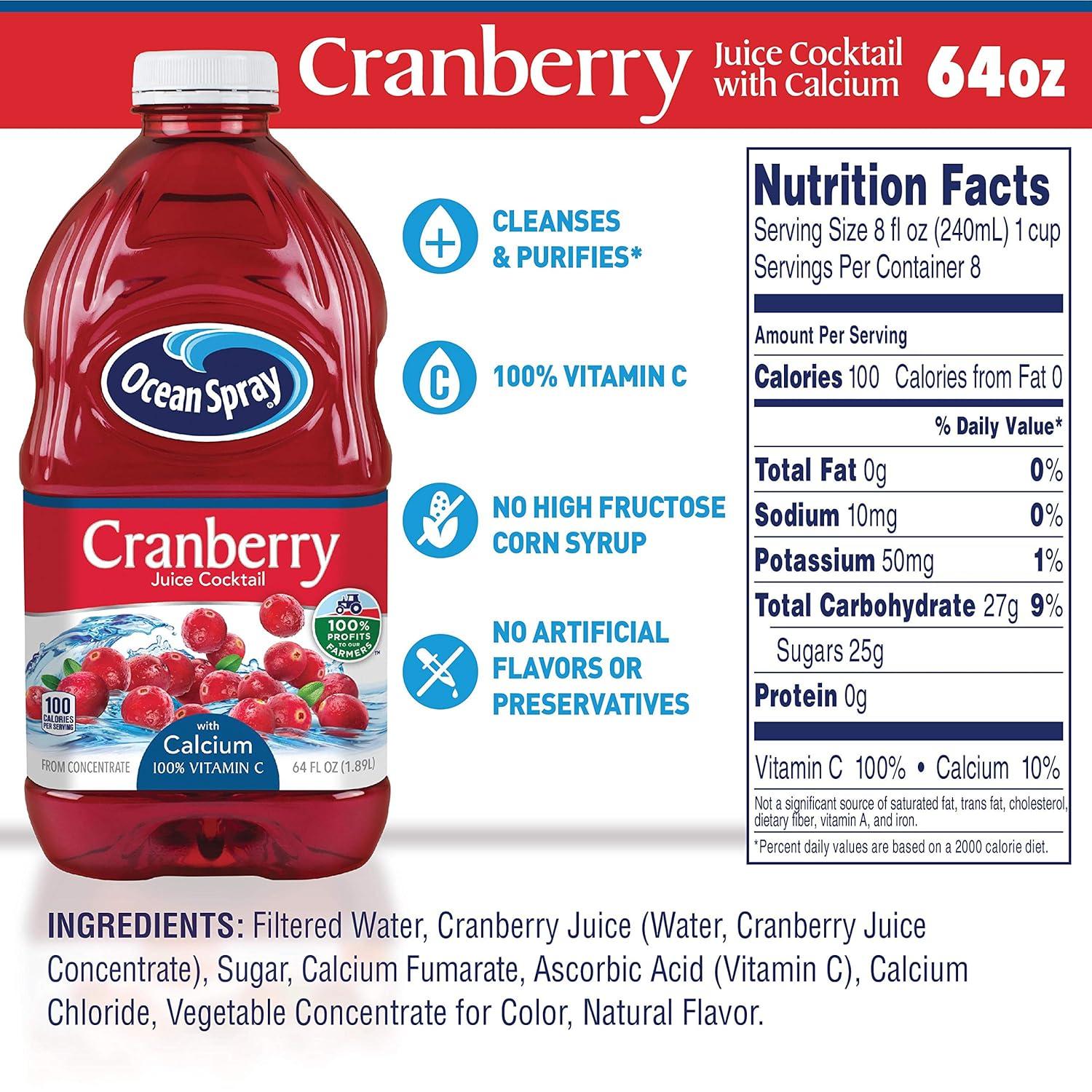 Ocean Spray Cranberry Cocktail Drink with Calcium, 64-Ounce Bottles (Pack of 8)