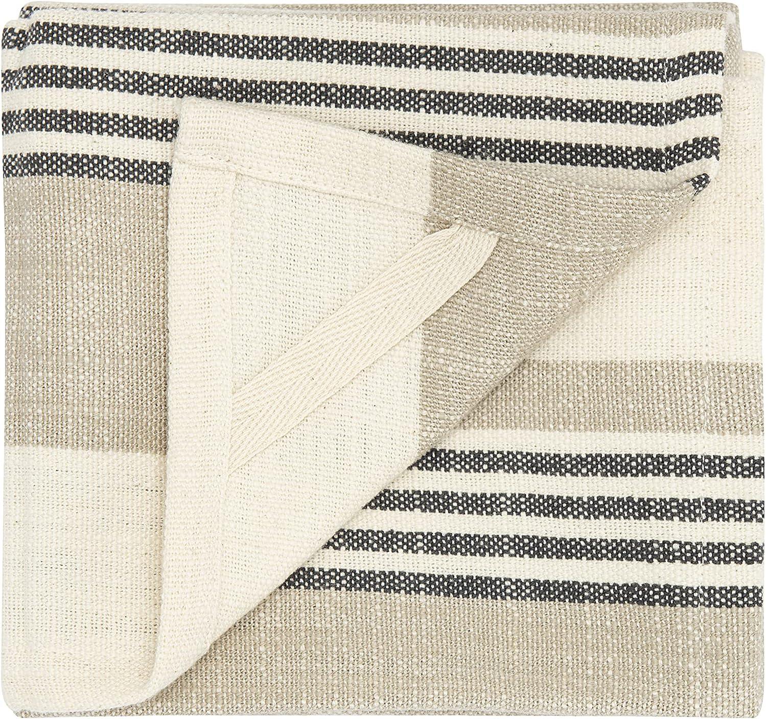 Creative Co-Op Tan & Grey Striped Cotton Tea Towels (Set of 3 Pieces)