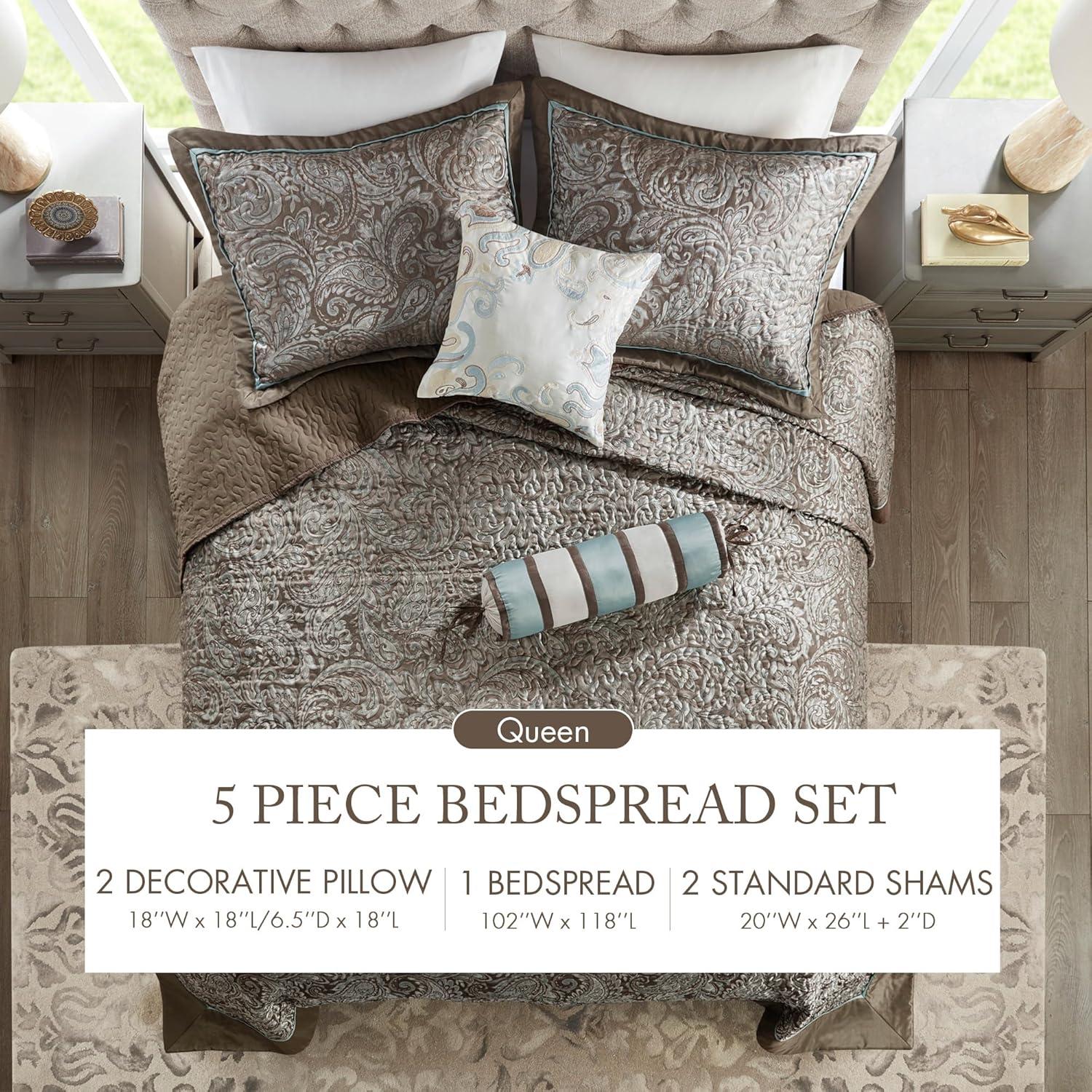 Madison Park Aubrey 5 Piece Jacquard Bedspread Set with Throw Pillows