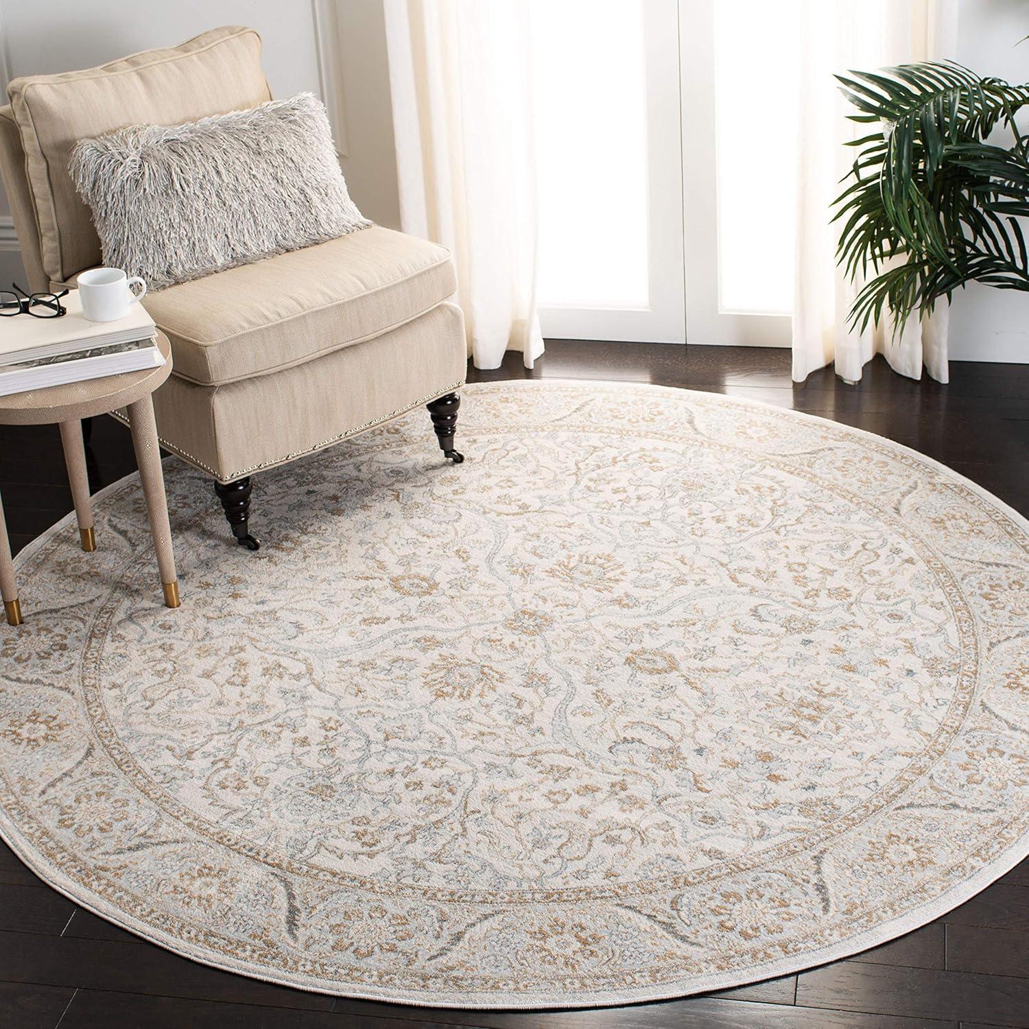 Isabella Cream and Beige Round Oriental Area Rug