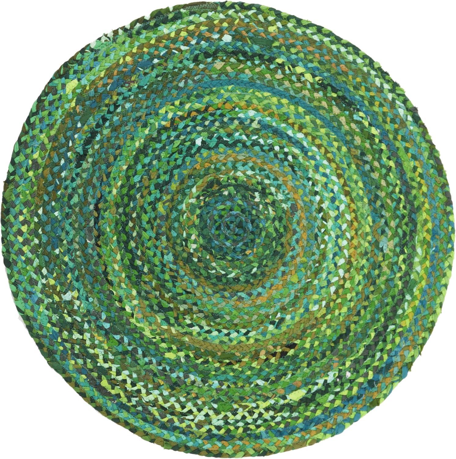 SAFAVIEH Braided Calvin Transitional Cotton Reversible Area Rug, Green, 3' x 3' Round