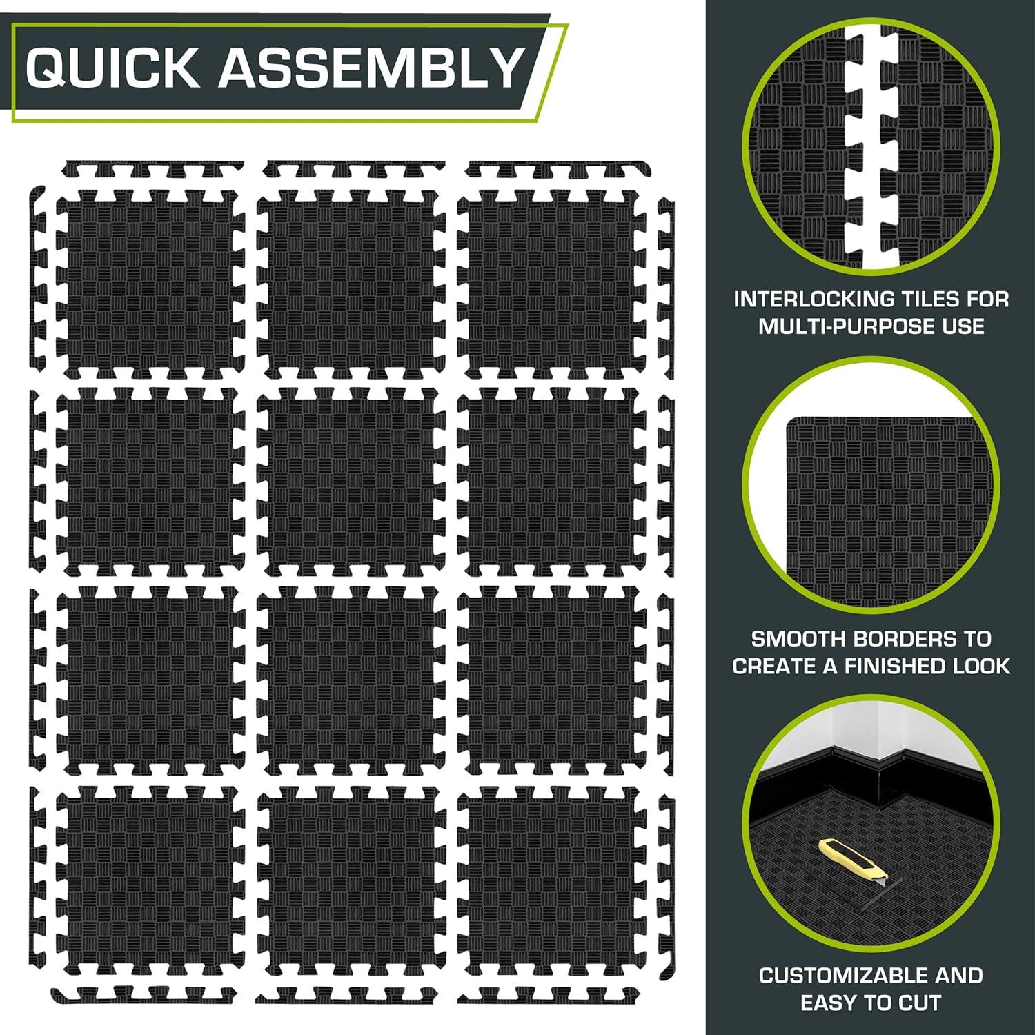 ProsourceFit Checkered Exercise Puzzle Mat, 24 Sq Ft - 6 Tiles