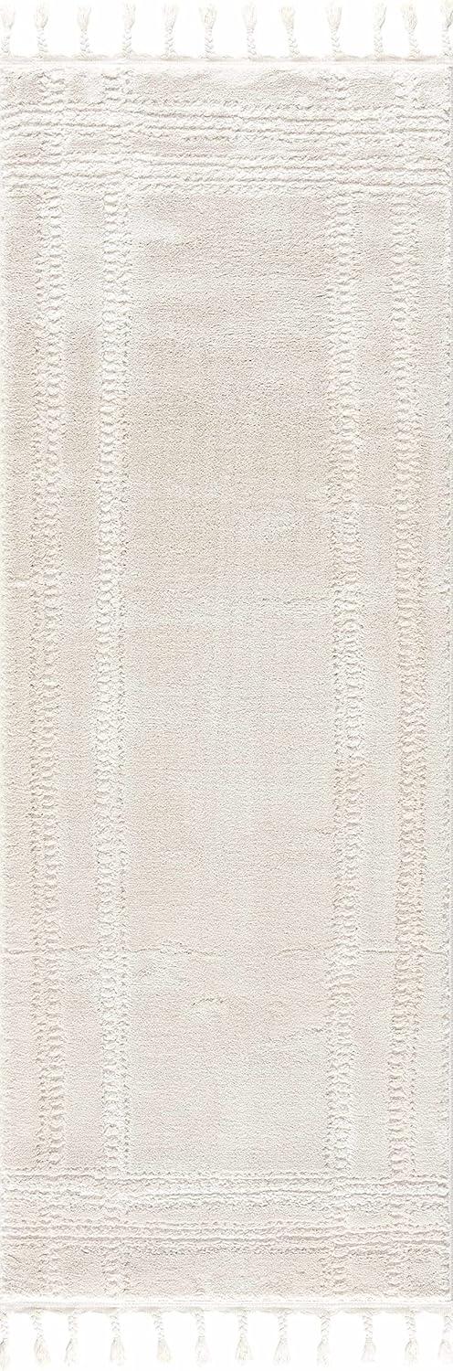 Hauteloom Deren Living Room, Bedroom Bohemian Shag Area Rug - Soft Shaggy Farmhouse - High Plush Pile - White, Cream, Light Beige, Ivory - 5'3" x 7'