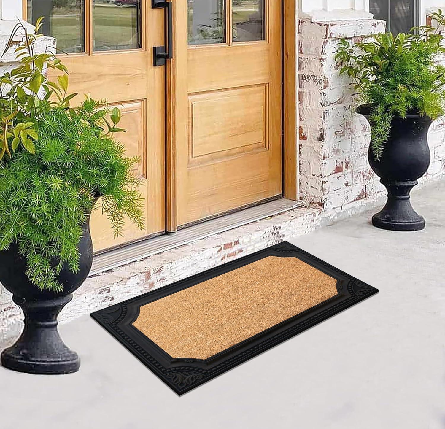 A1 Home Collections Natural Coir and Rubber Door Mat, 24x39, Thick Durable Doormats for Indoor Outdoor Entrance, Heavy Duty, Long Lasting, Front Porch Entry Rug, Black Finish (RC208-BLNW-24X39)