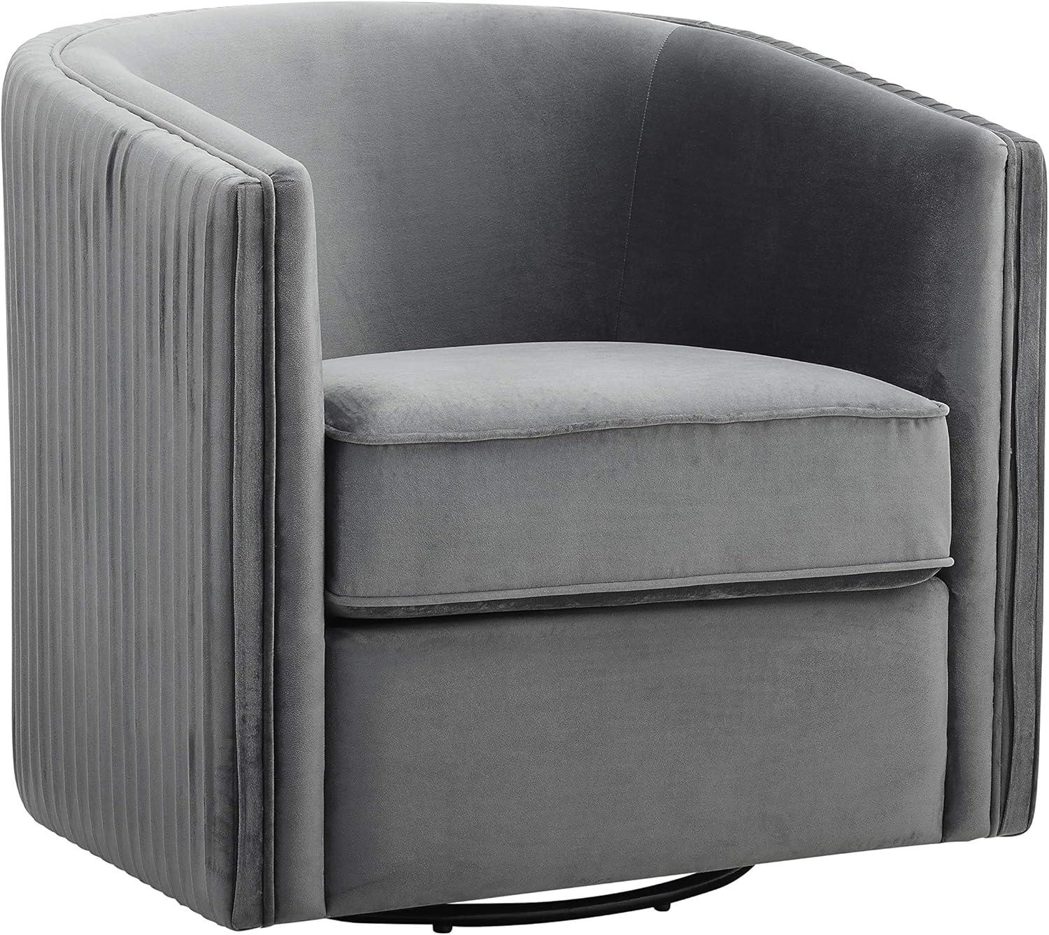 Gray Velvet Barrel Swivel Accent Chair with Metal Frame