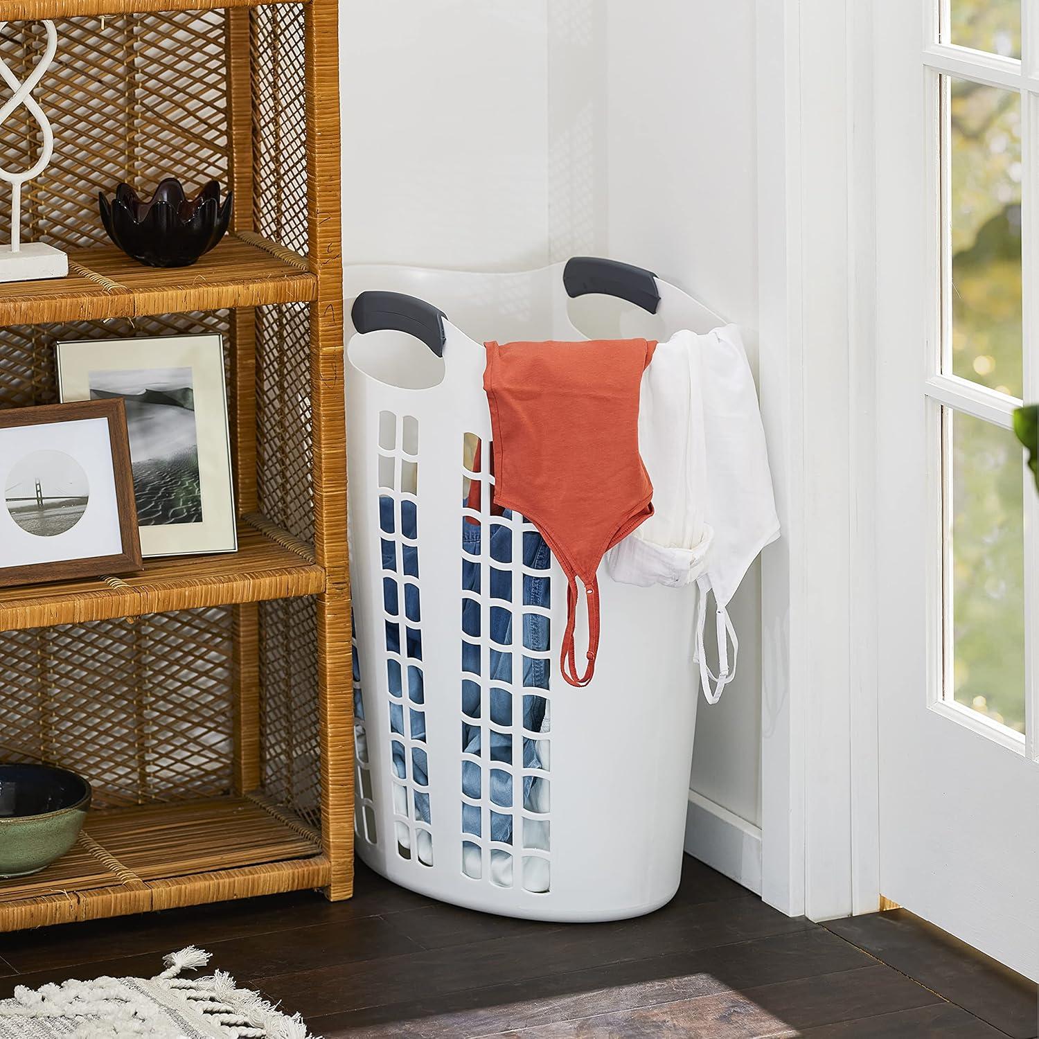 Gracious Living Gracious Living Easy Carry Flex 87 L Plastic Laundry Hamper, White (2 Pack) (Set of 2)