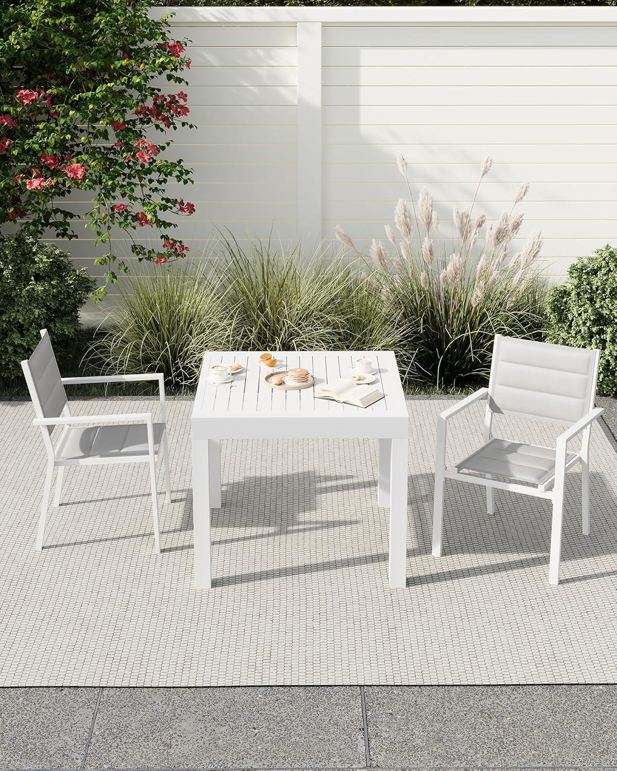 Garvee Expandable Outdoor Dining Table – Adjustable Patio Table for 4-6 People, Durable Aluminum Slat Frame for Backyard, Deck, and Porch, White