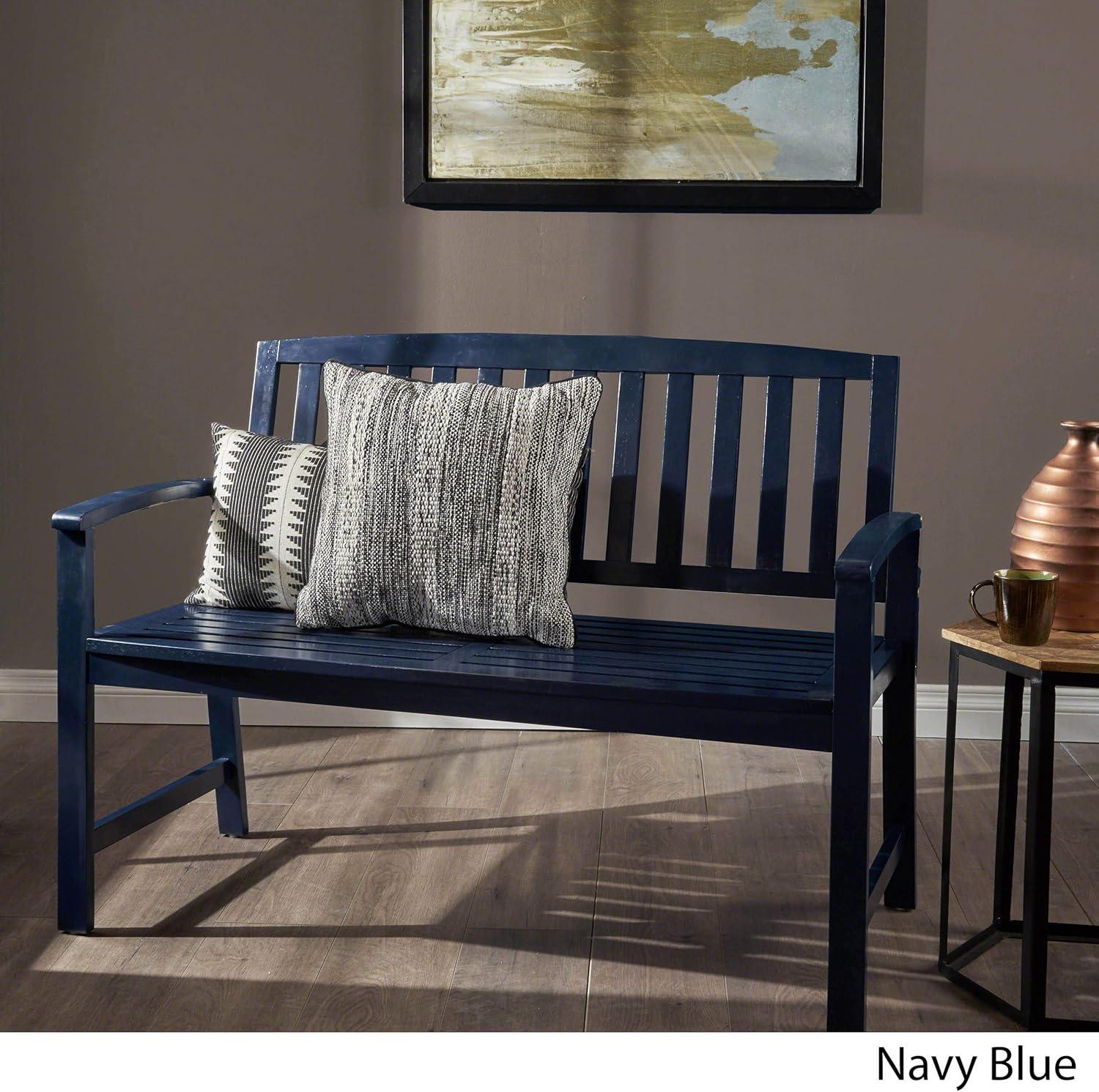 Navy Blue Acacia Wood Farmhouse Cottage Bench