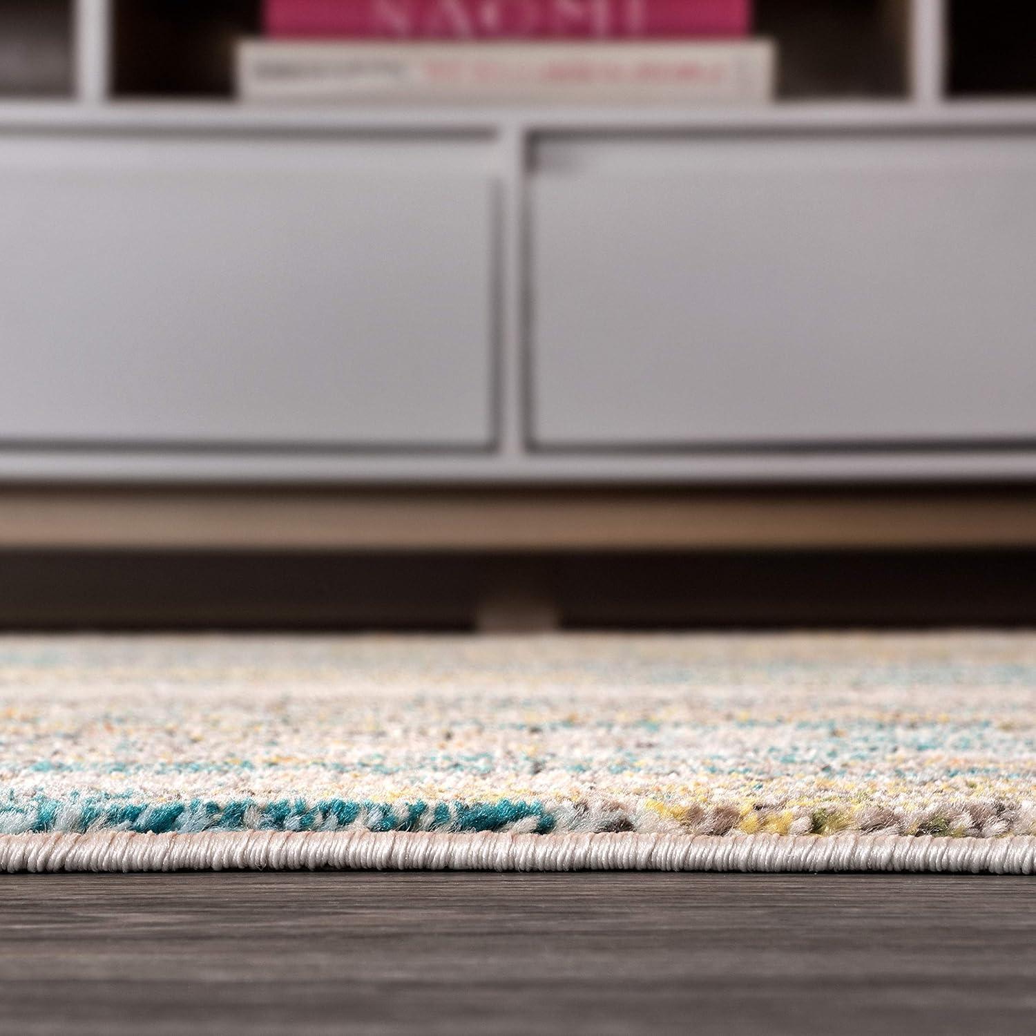 5'x8' Contemporary POP Modern Abstract Vintage Waterfall Area Rug, Blue/Brown/Orange - JONATHAN Y