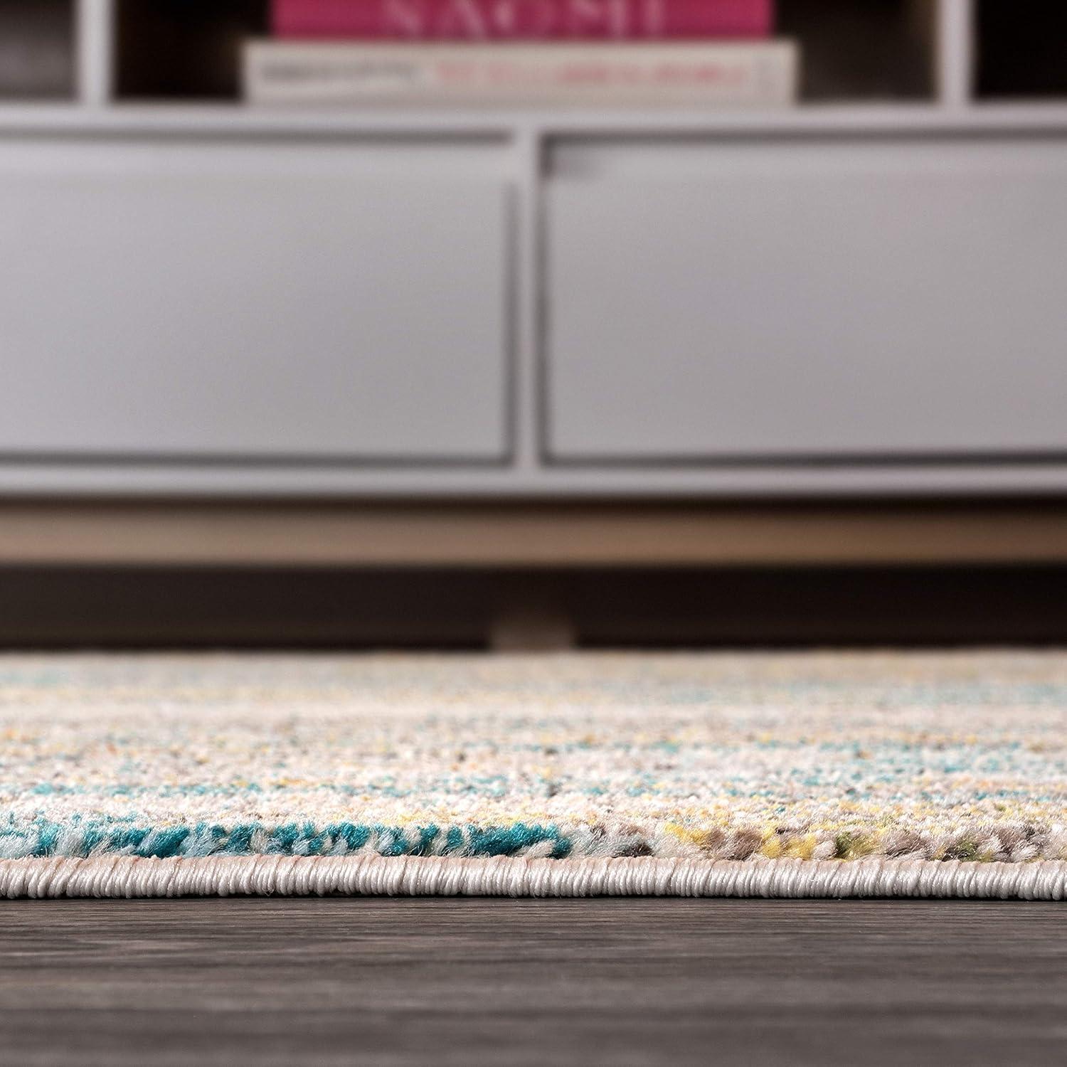5'x8' Contemporary POP Modern Abstract Vintage Waterfall Area Rug, Blue/Brown/Orange - JONATHAN Y