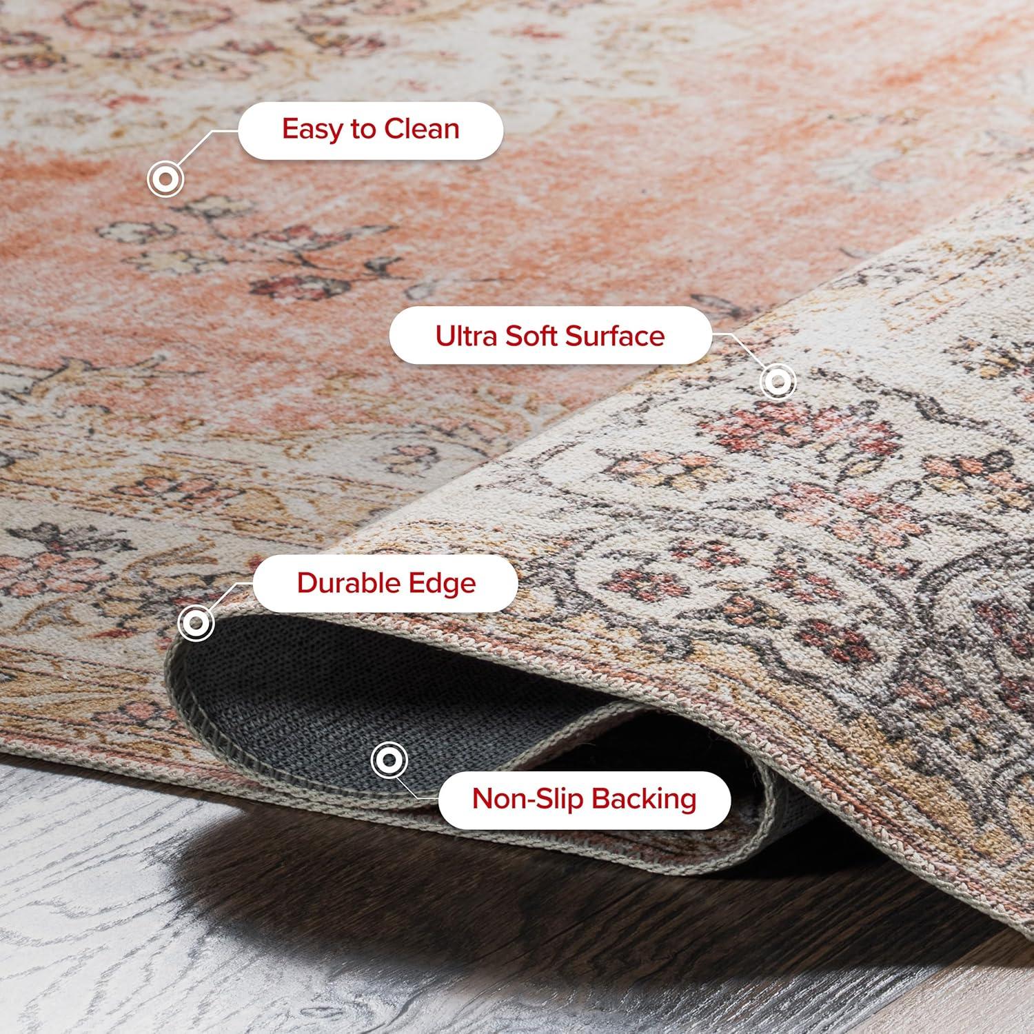 Nuloom Ren Medallion 8x10 Machine Washable Indoor Area Rug for Living Room Bedroom Dining Room Kitchen, Peach/Ivory