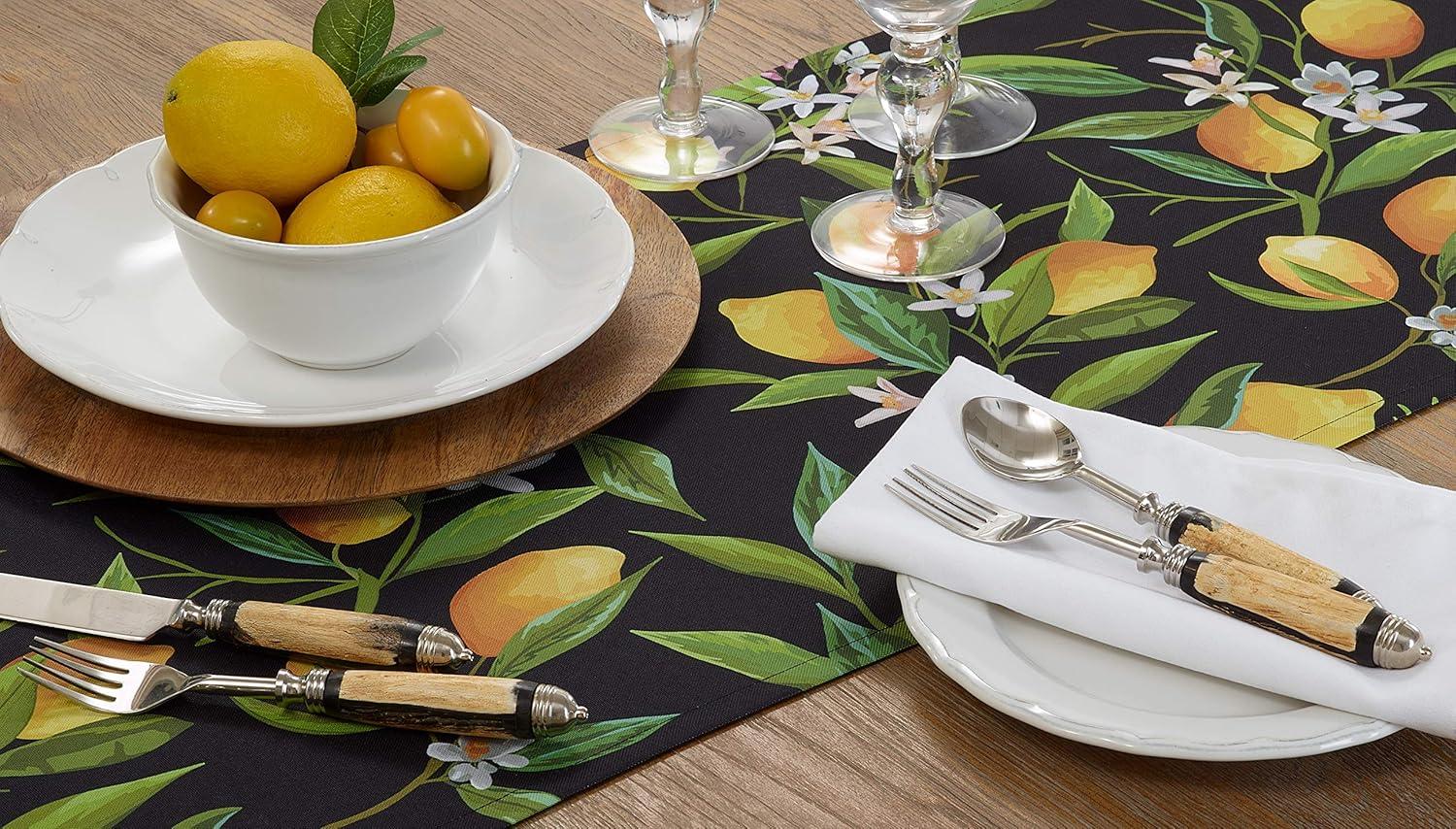 Lemon Design Black Polyester Outdoor Table Runner