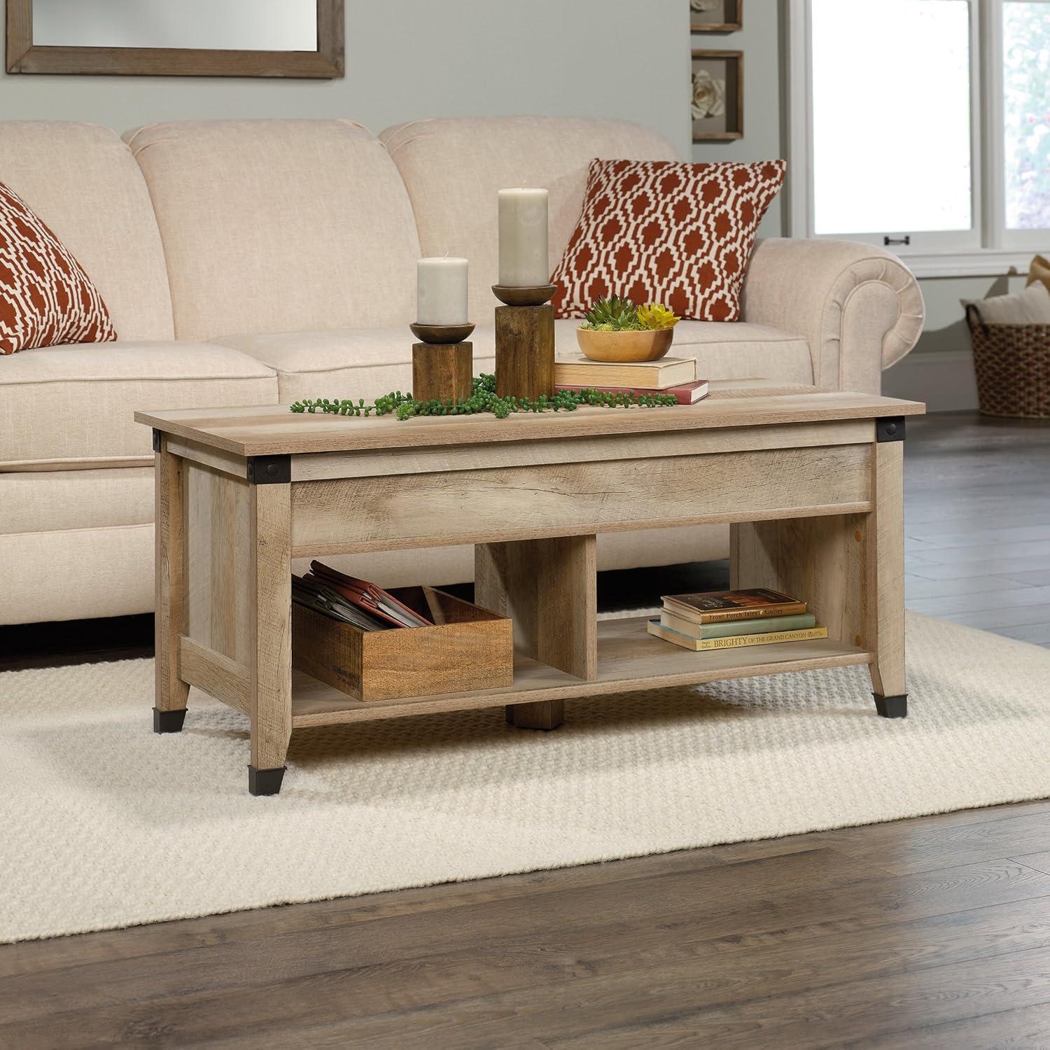 Sauder Carson Forge Lift Top Coffee Table Lintel Oak: Traditional Style, Particle Board, Paper Veneer, 5 Year Warranty