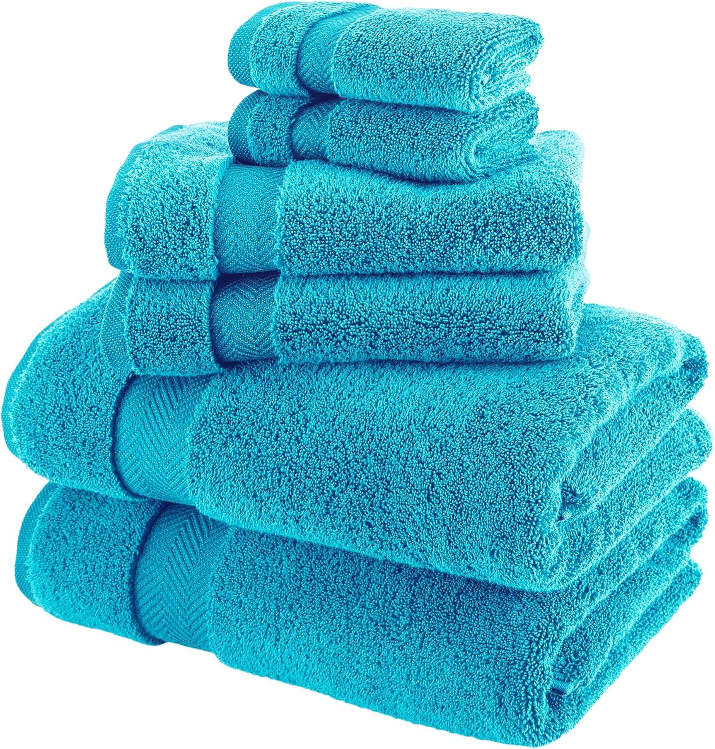 Aqua Turkish Cotton Quick-Dry Towel Set, 6-Piece