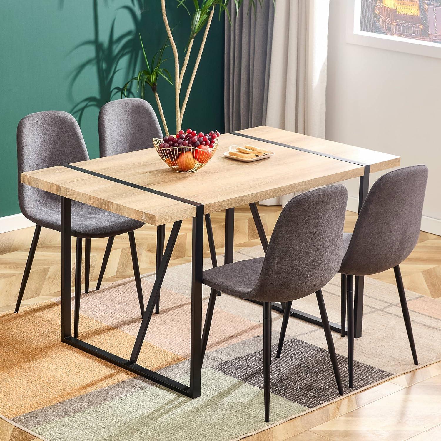 Gray Upholstered Armless Dining Chairs with Metal Legs, Set of 6