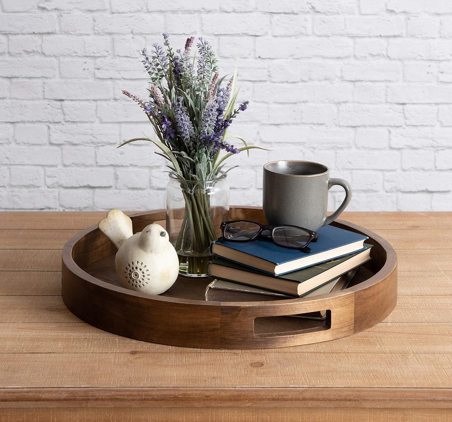 Kate and Laurel Hutton Tray, 18" Diameter, Rustic Brown