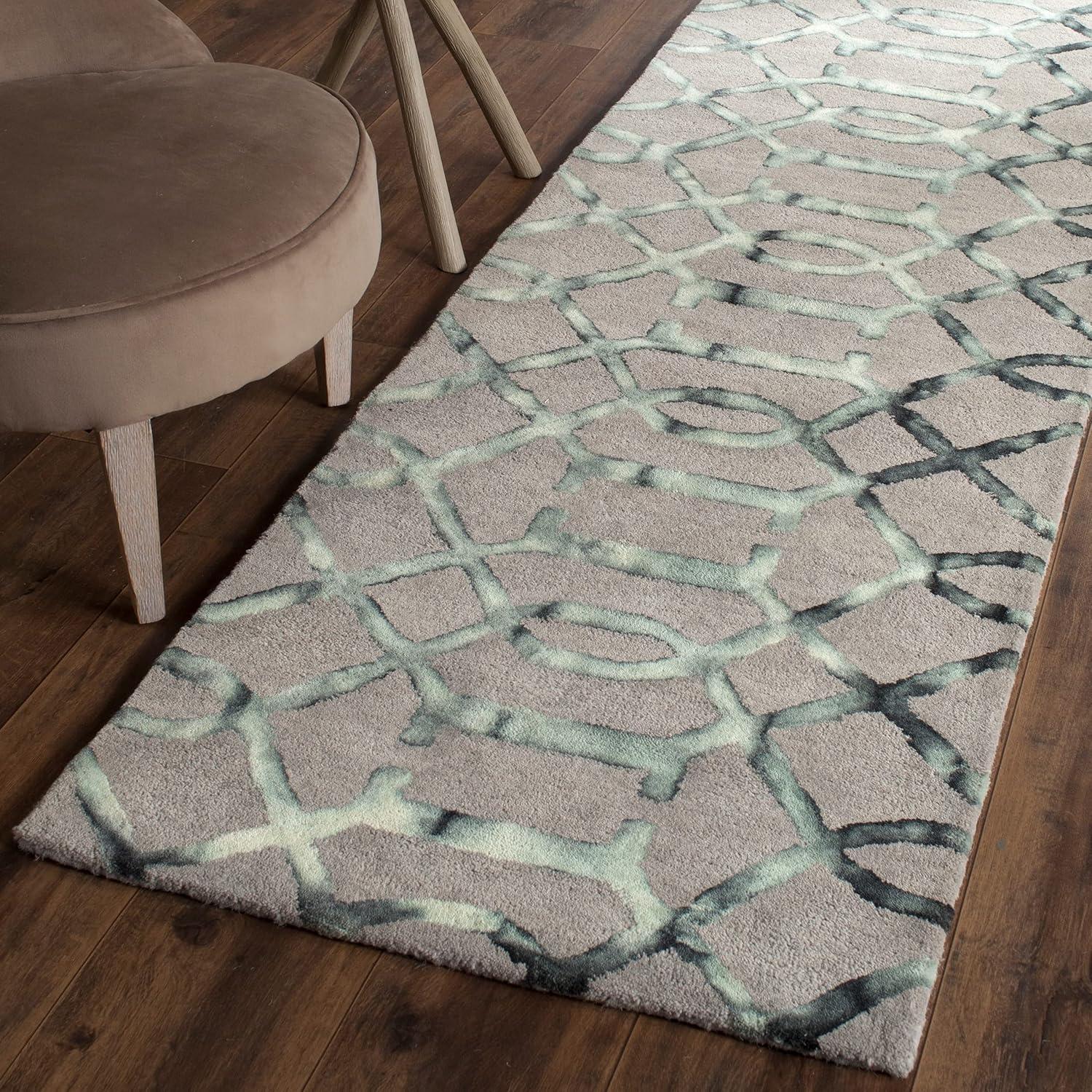 Gray Geometric Tufted Wool Runner Rug