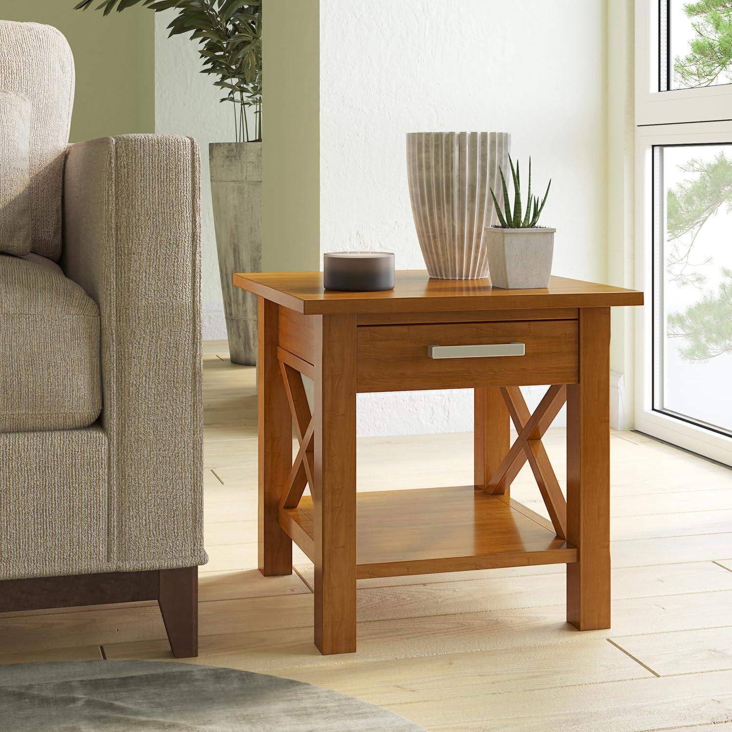 Kitchener Light Golden Brown Solid Wood Square End Table with Storage