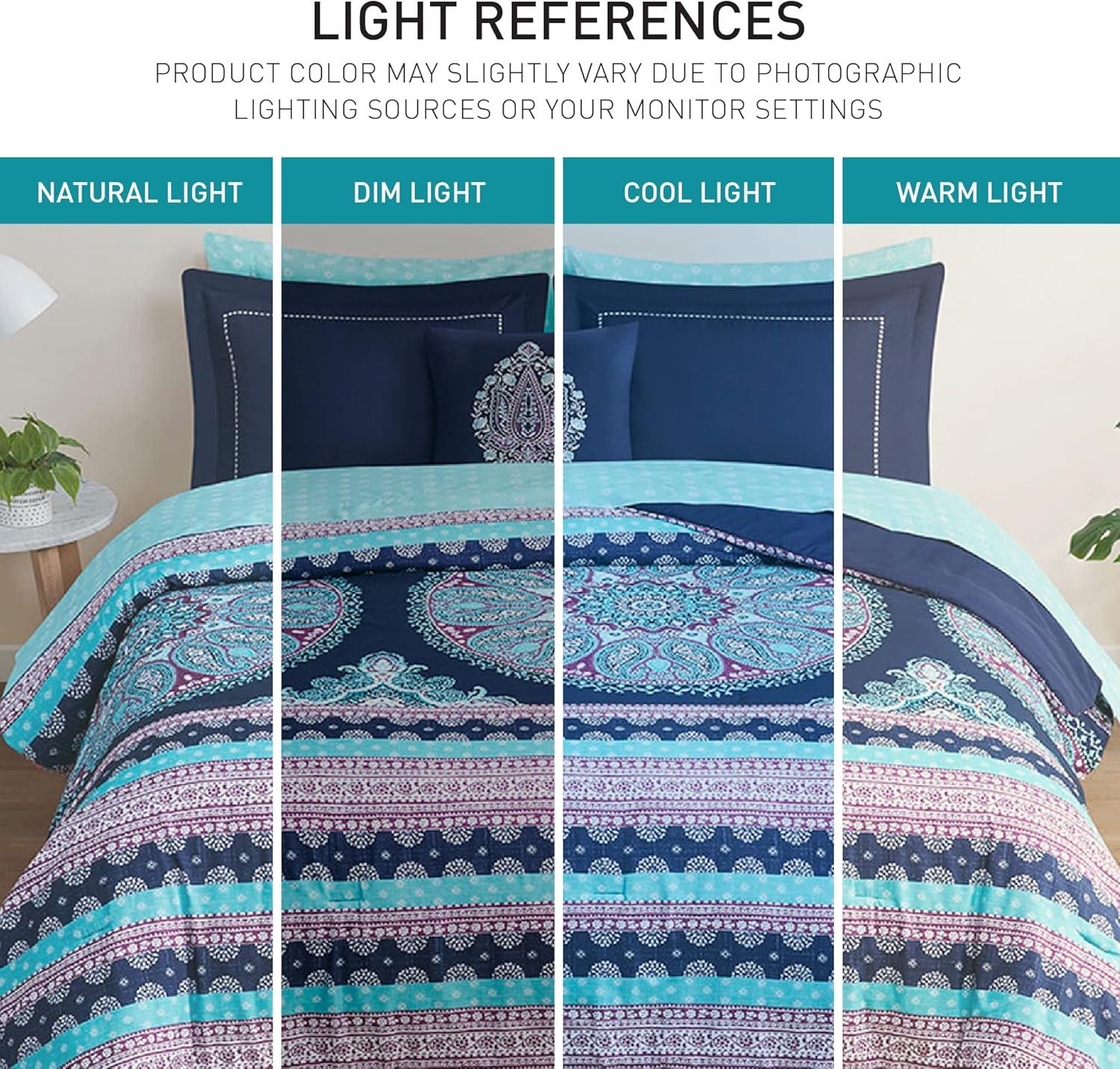 Boho Coral and Aqua Microfiber Queen Bed-in-a-Bag Set