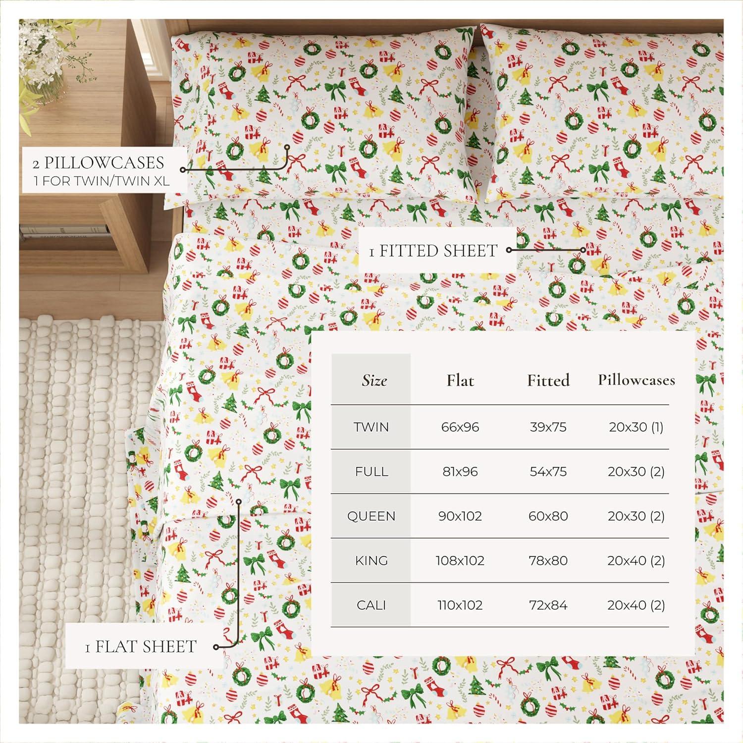 FreshFolds 100% Turkish Cotton Holiday Printed Flannel Sheet Set