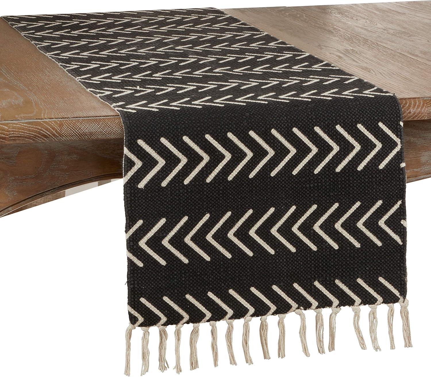 72" x 16" Cotton Chevron Table Runner Black - Saro Lifestyle