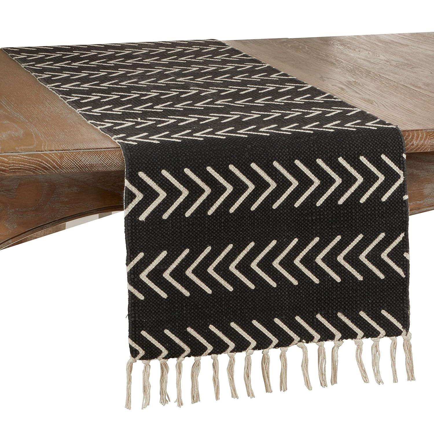 Saro Lifestyle 72"x16" Cotton Chevron Table Runner Black