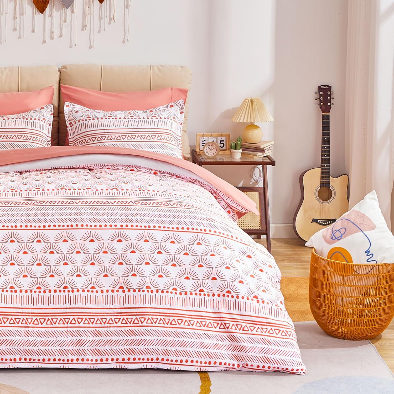 Terracotta Boho Geometric Queen Duvet Cover Set