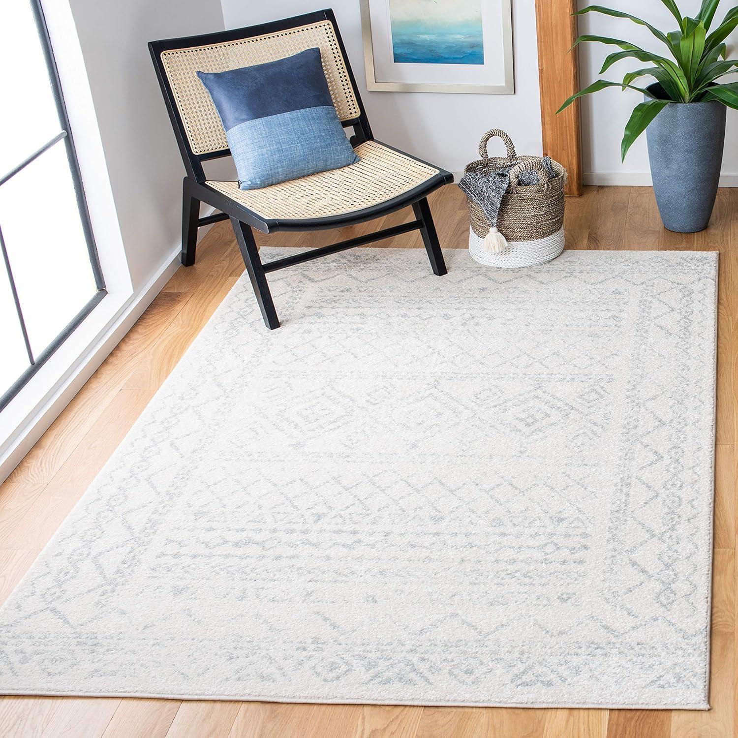 Gray Geometric 6' x 9' Hand-Knotted Synthetic Area Rug