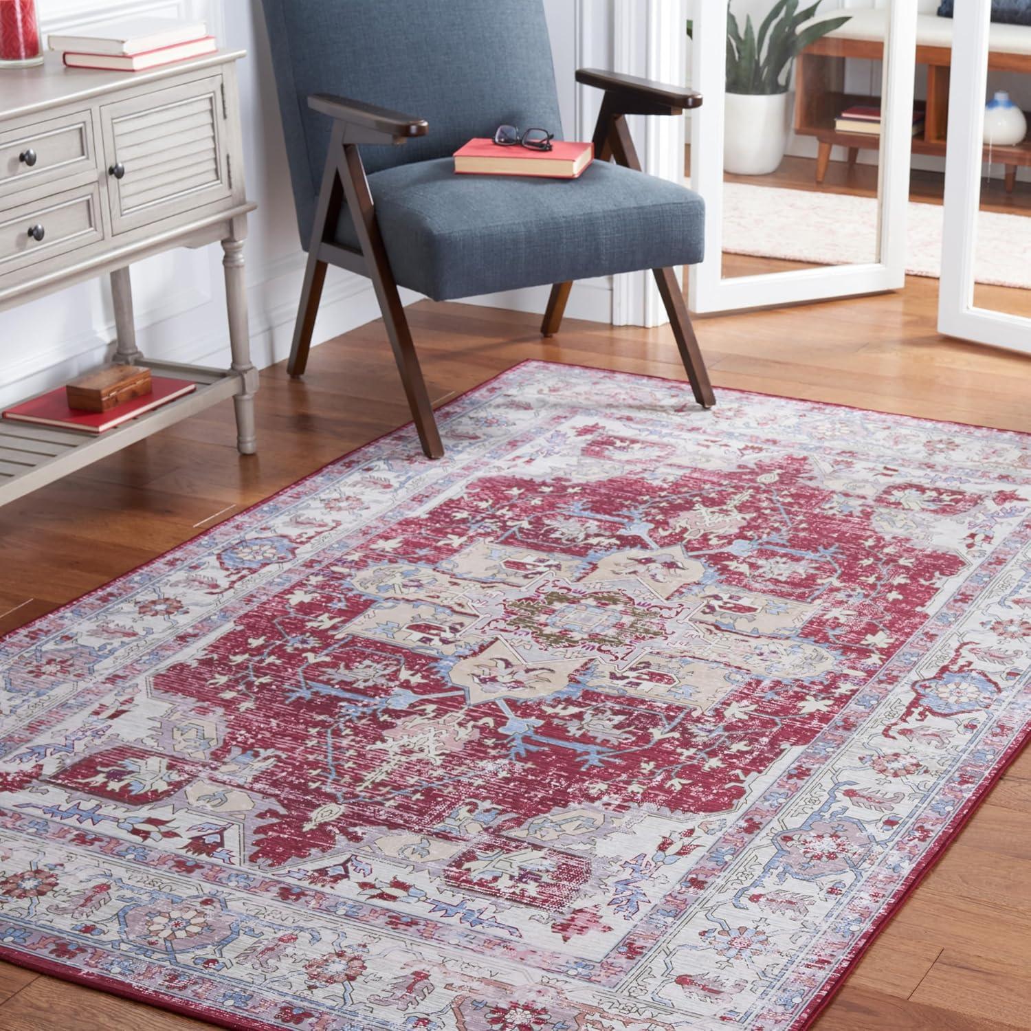Tucson Vintage Persian TSN106 Power Loomed Machine Washable Skid-Resistant Indoor Area Rug - Burgundy/Beige - 5'x8' - Safavieh