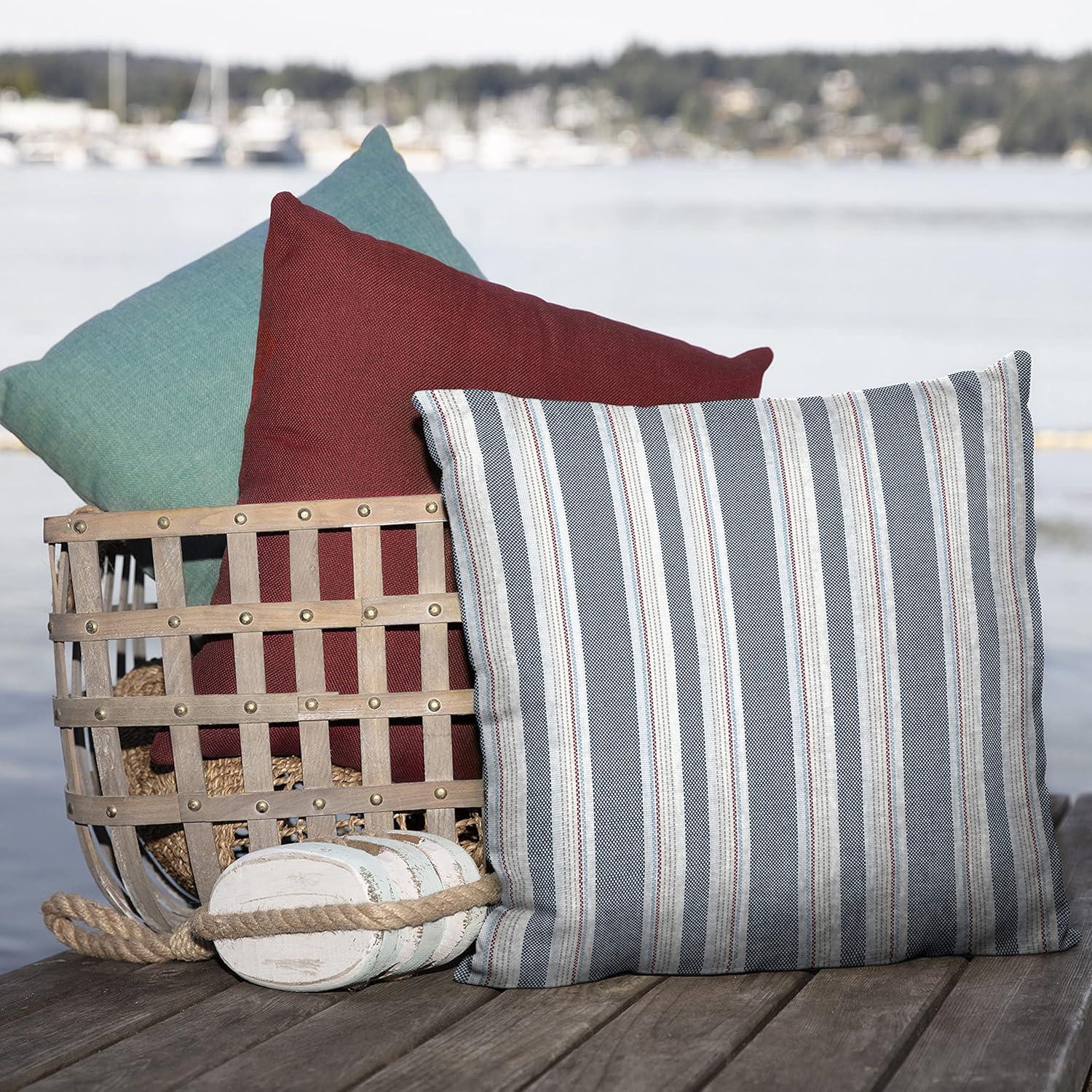 Arden Selections Oceantex Outdoor Toss Pillow 18 x 18, 2 Pack 18 x 18, Ocean Blue Stripe