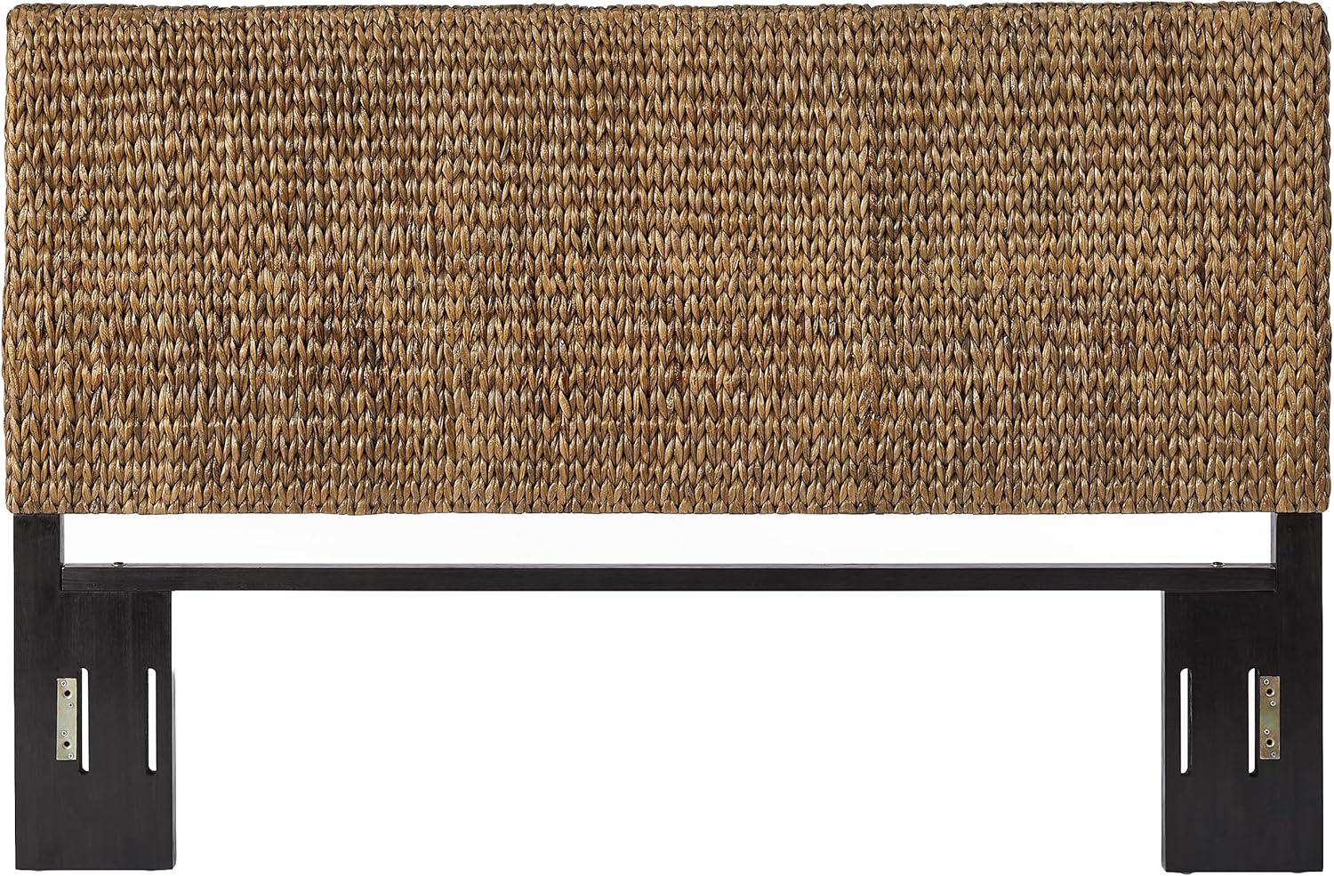 King Size Handwoven Seagrass and Mahogany Headboard