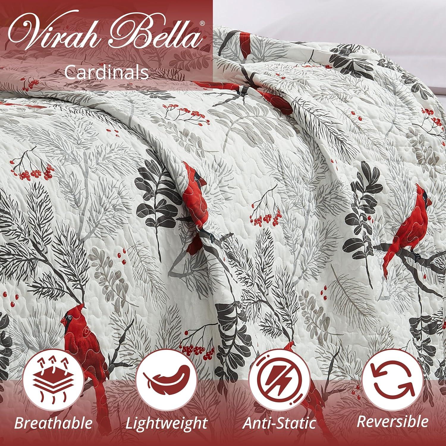 Virah Bella 3 Piece Full/Queen Lodge Quilt Bedding Set - Rustic Country Reversible Comforter Set with Decorative Pillow Shams - Cardinals
