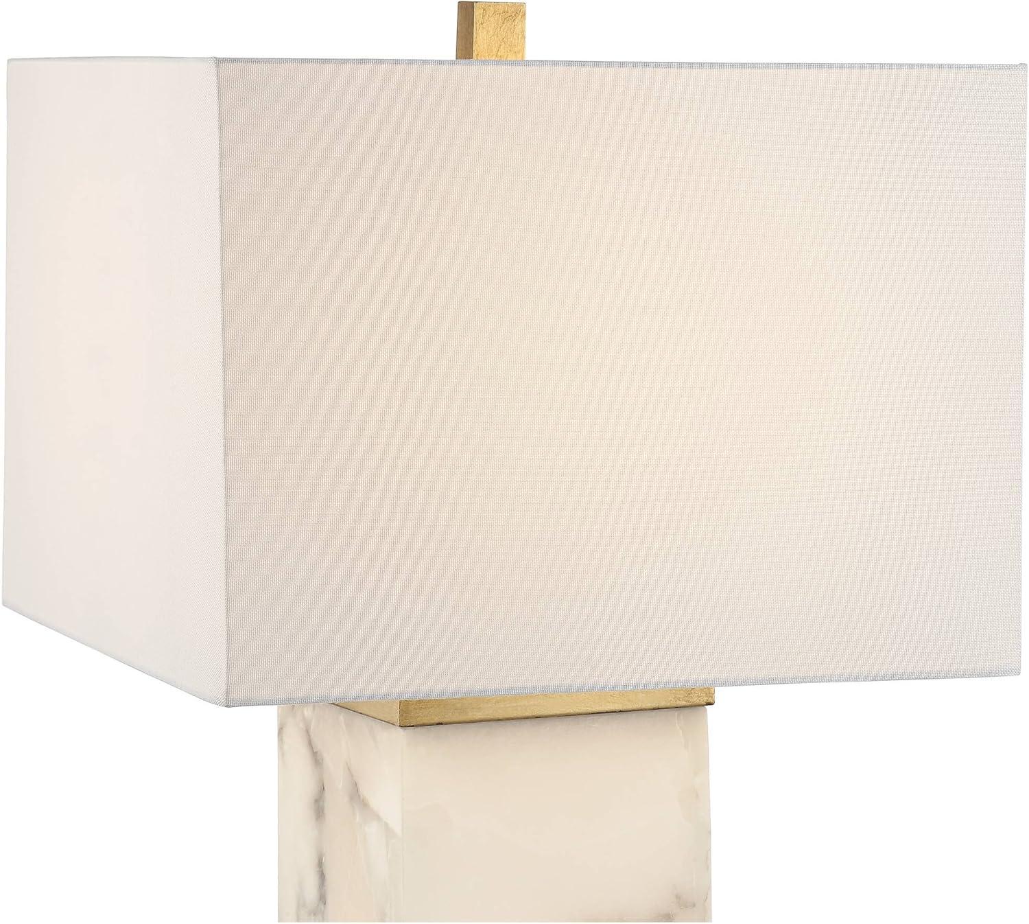 Possini Euro Design Mindy Modern Table Lamp 24 3/4" High White Gray Alabaster with Nightlight Rectangular Shade for Bedroom Living Room House Bedside