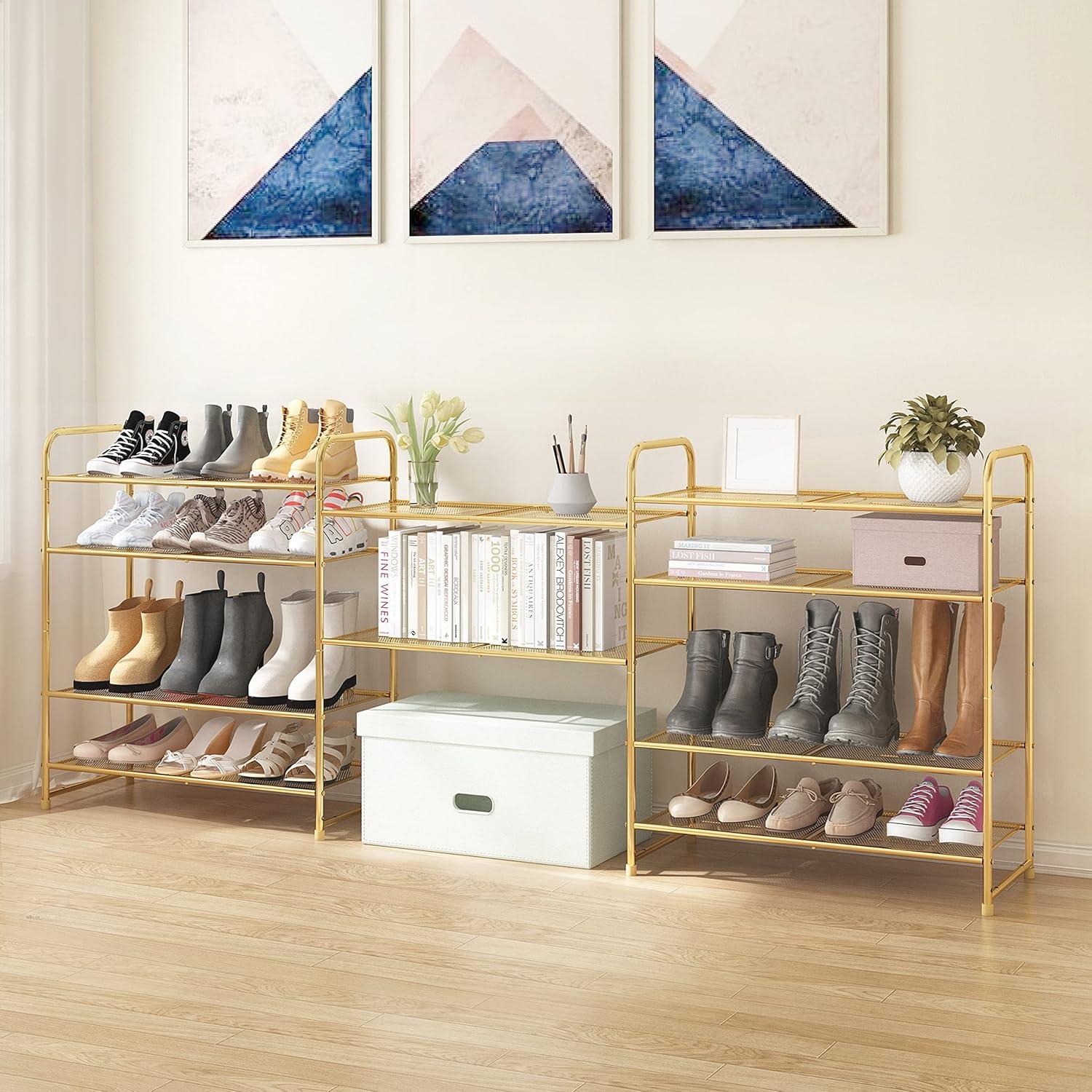 Golden Yellow 5-Tier Stackable Metal Shoe Rack