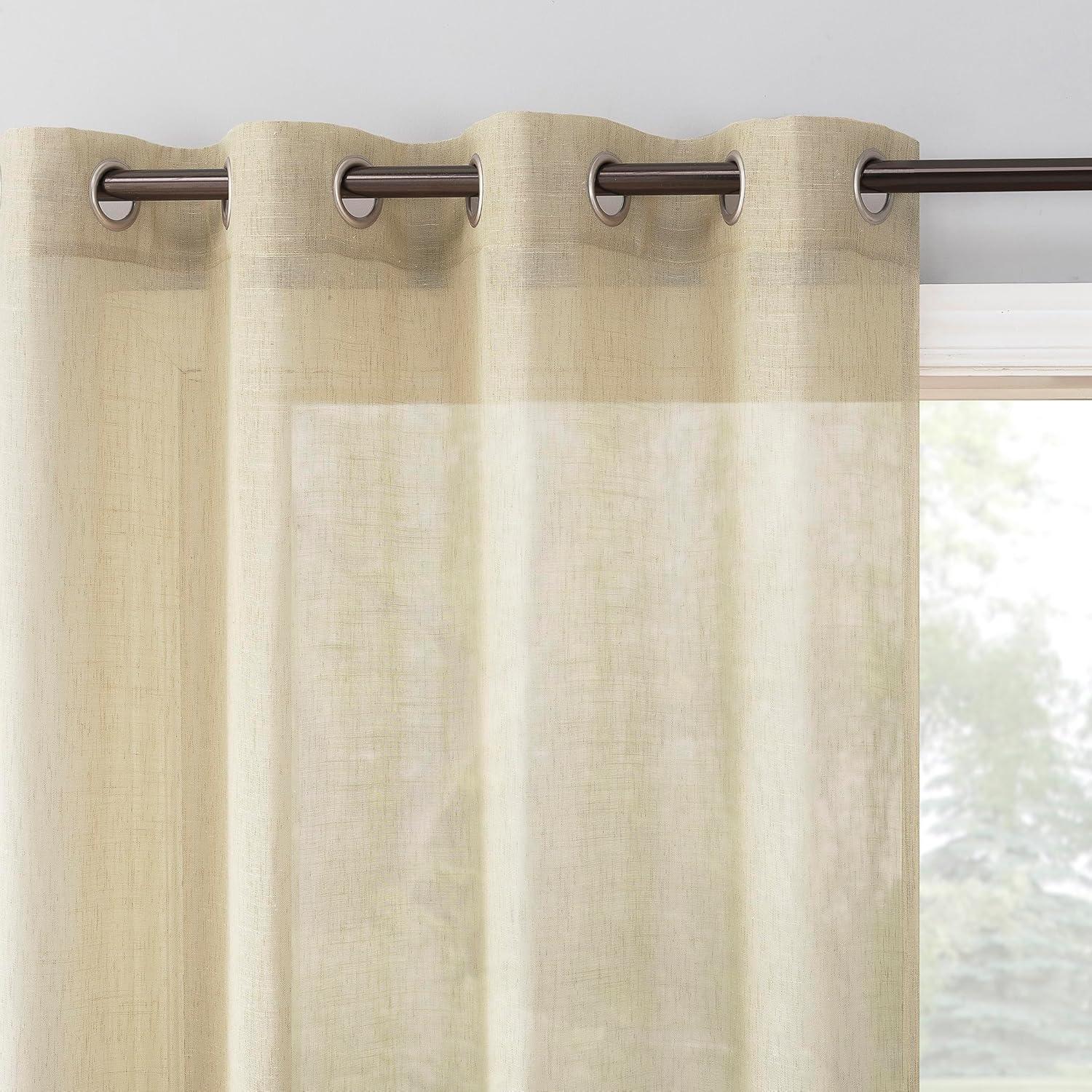 52"x63" Archaeo Light Filtering Slub Textured Linen Blend Grommet Top Curtain Panel Sand: Modern Indoor Decor