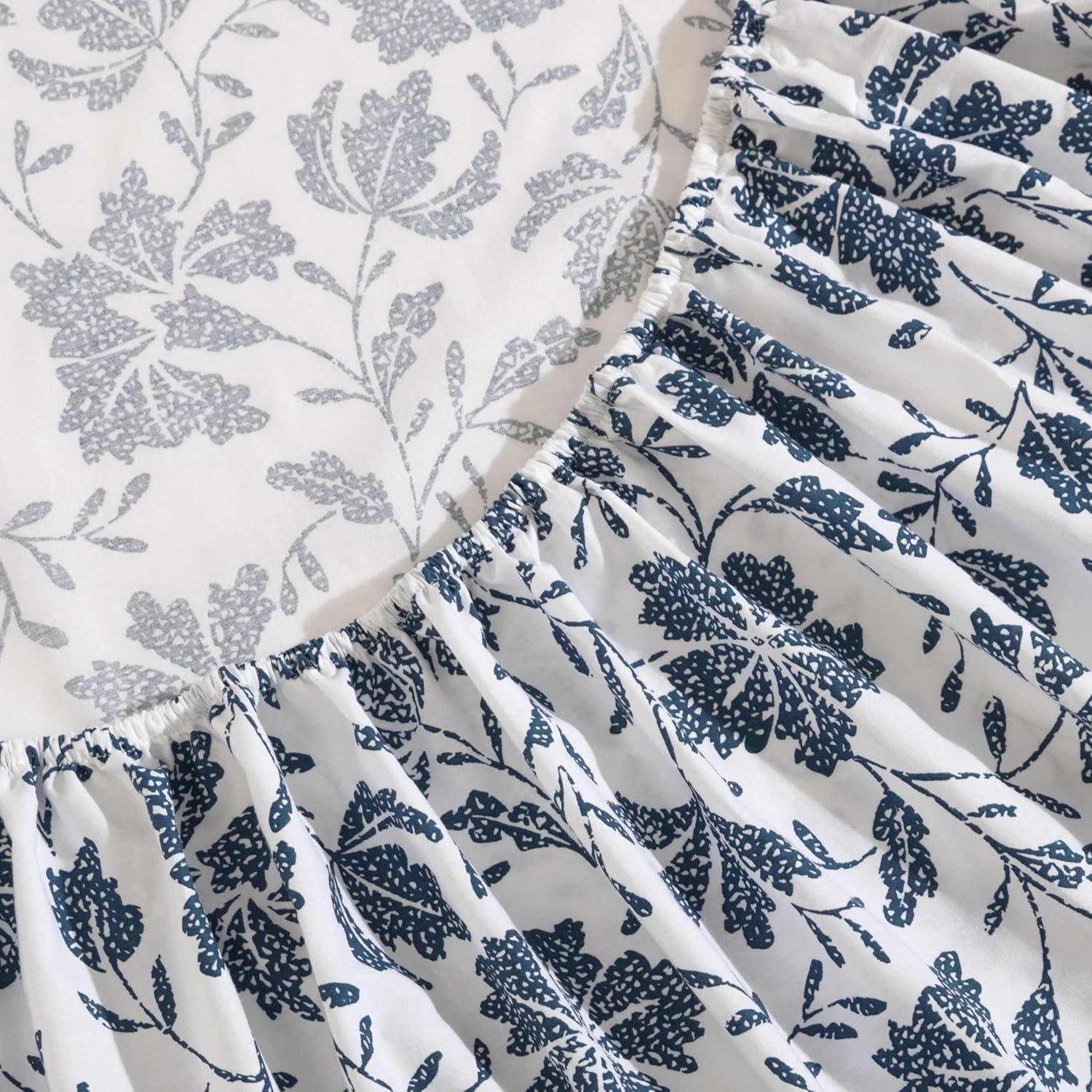 Queen Blue Floral Cotton Percale Deep Pocket Sheet Set