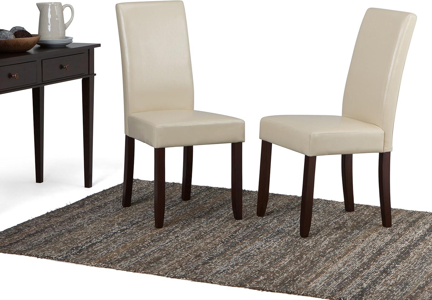 Simpli Home Acadian Transitional Parson Dining Chair (Set of 2) in Satin Cream Faux Leather