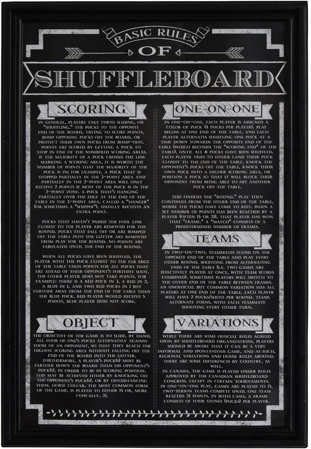 Elegant Black Framed Shuffleboard Rules Wooden Wall Art