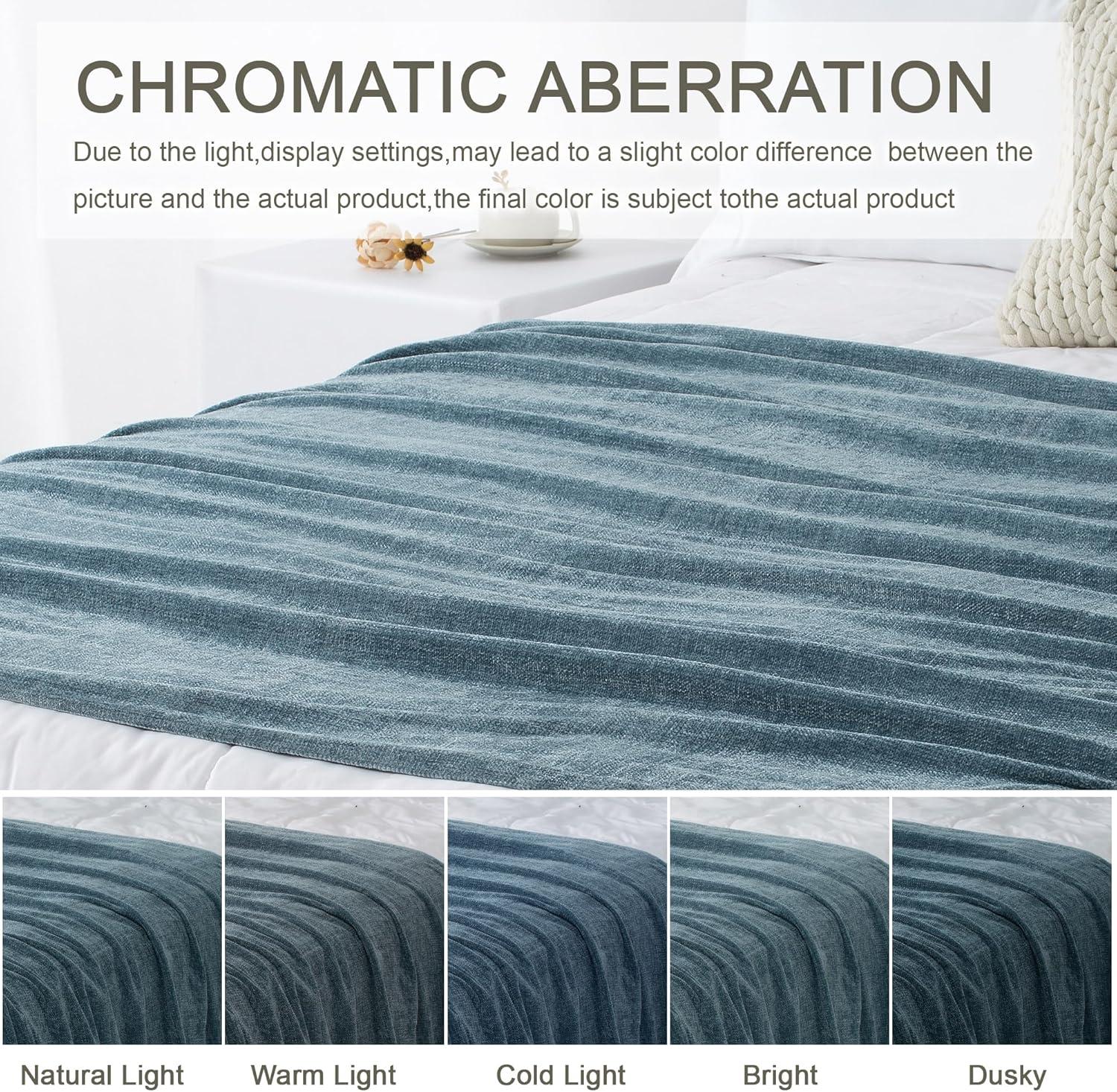 Chenille Throw Blanket for Couch 50"X 60", Soft Cozy Throws with Fringe Tassel for Bed Sofa Chair Cover, Lightweight Knitted Decorative Boho Blankets for Living Room, Dusty Blue