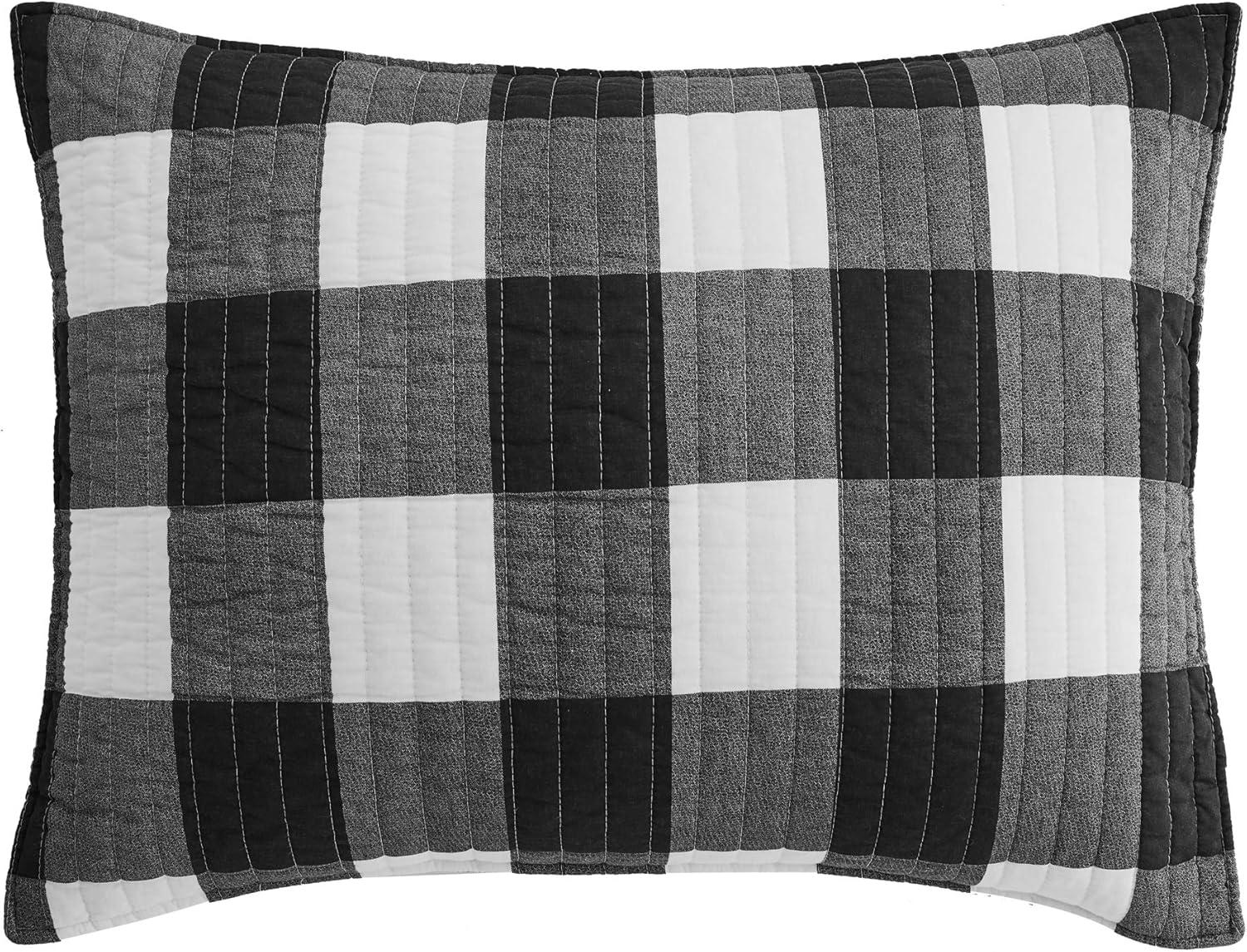 Camden Full/Queen Reversible Black and Cream Cotton Quilt Set