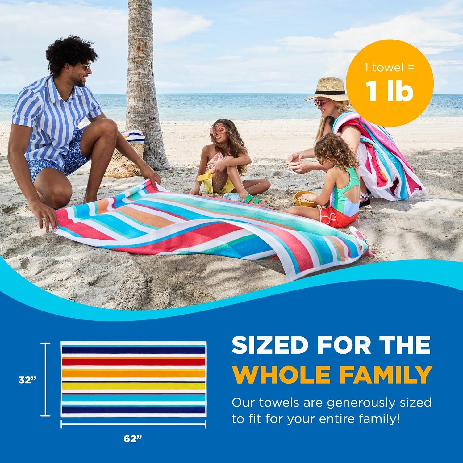 Large Multicolor Stripe Quick Dry Cotton Beach Towels - 4 Pack