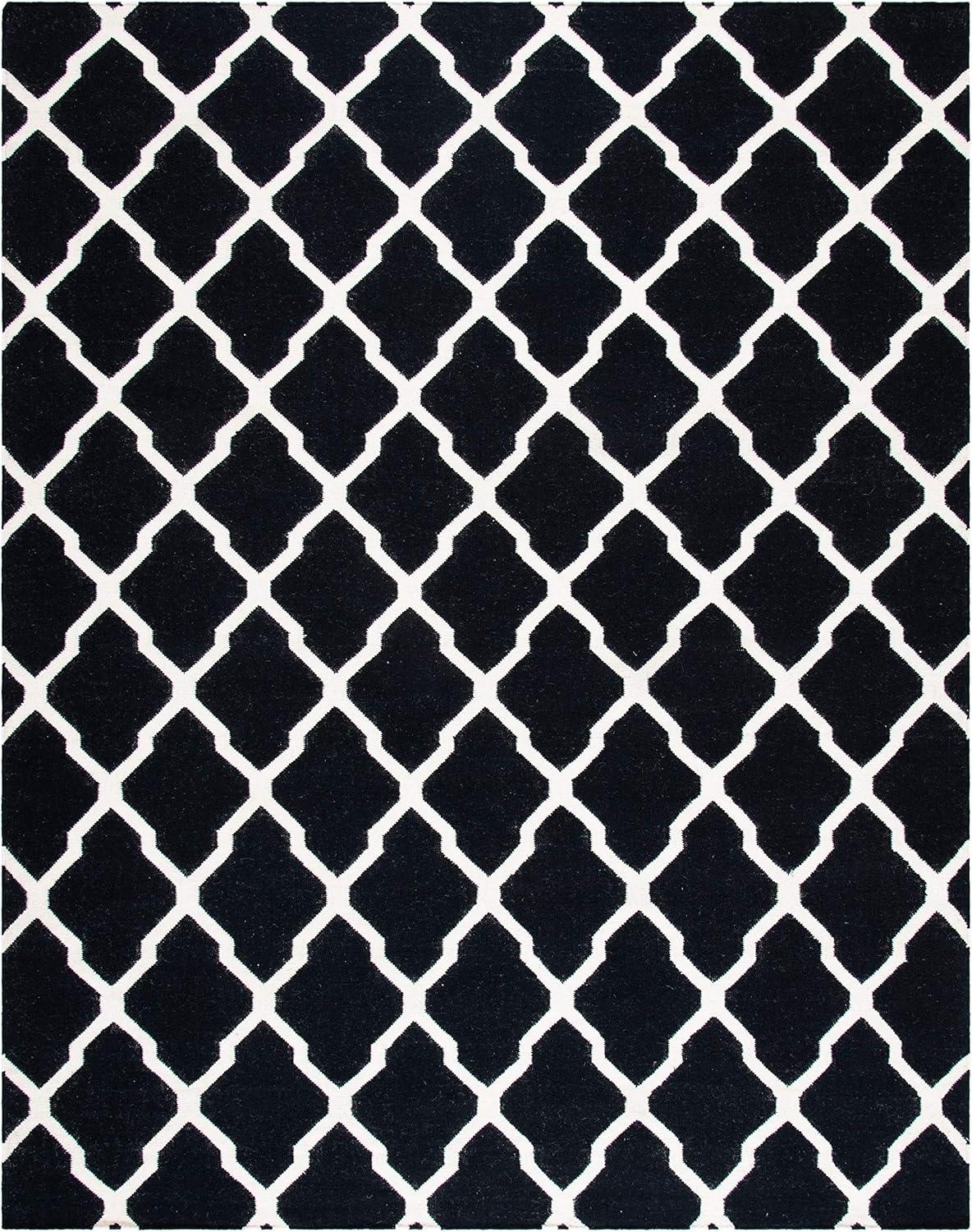 Dhurries DHU634 Hand Woven Area Rug - Black/Ivory - 5'x8' - Safavieh.
