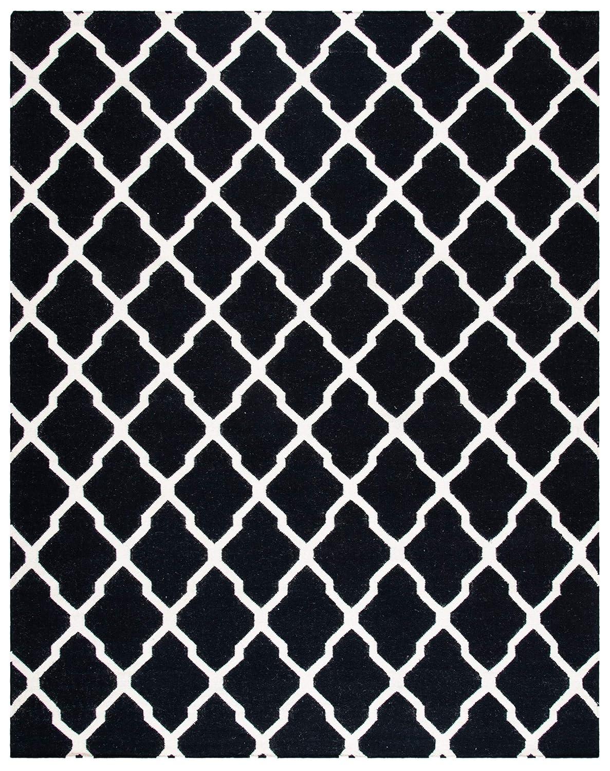 Dhurries DHU634 Hand Woven Area Rug - Black/Ivory - 5'x8' - Safavieh.
