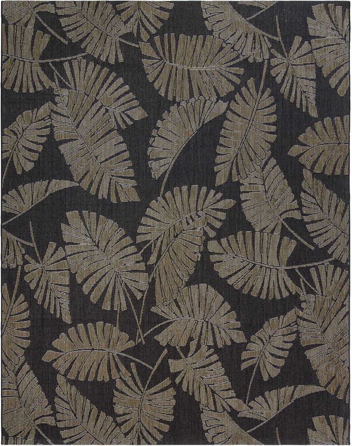 Reyn Spooner Reyn Spooner Lua'ehu Havana Brown/Black Bold Tropical Leaf Flatweave Indoor/Outdoor Area Rug